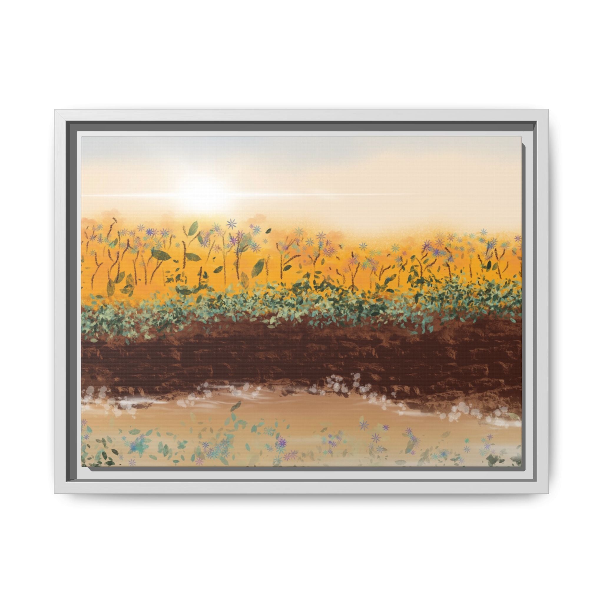 Golden Meadow Morning on Matte Canvas, Framed