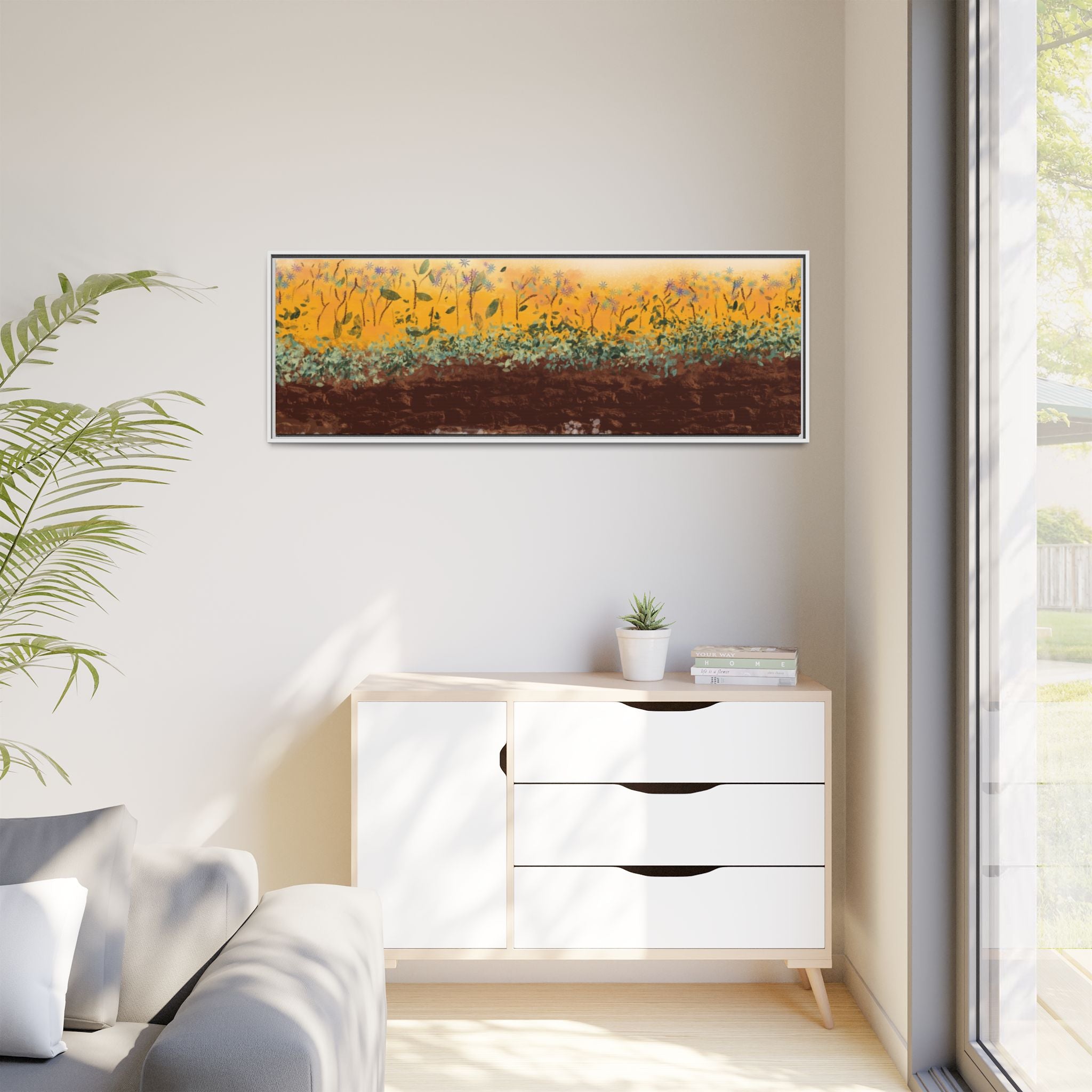 Golden Meadow Morning on Matte Canvas, Framed