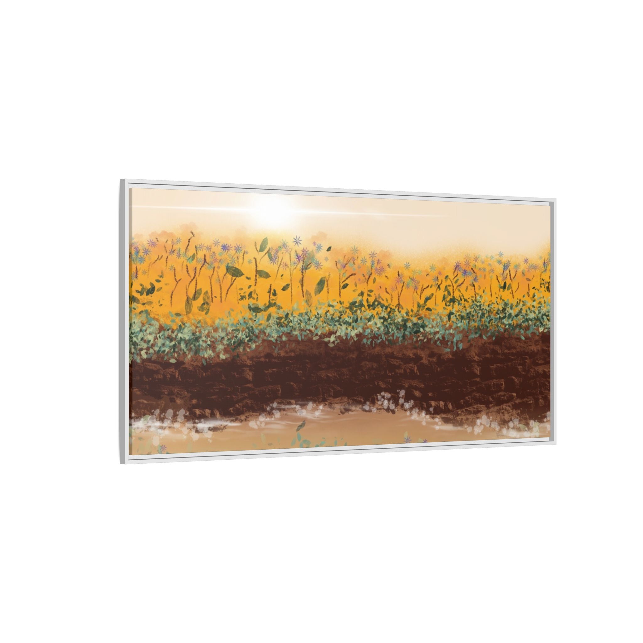 Golden Meadow Morning on Matte Canvas, Framed