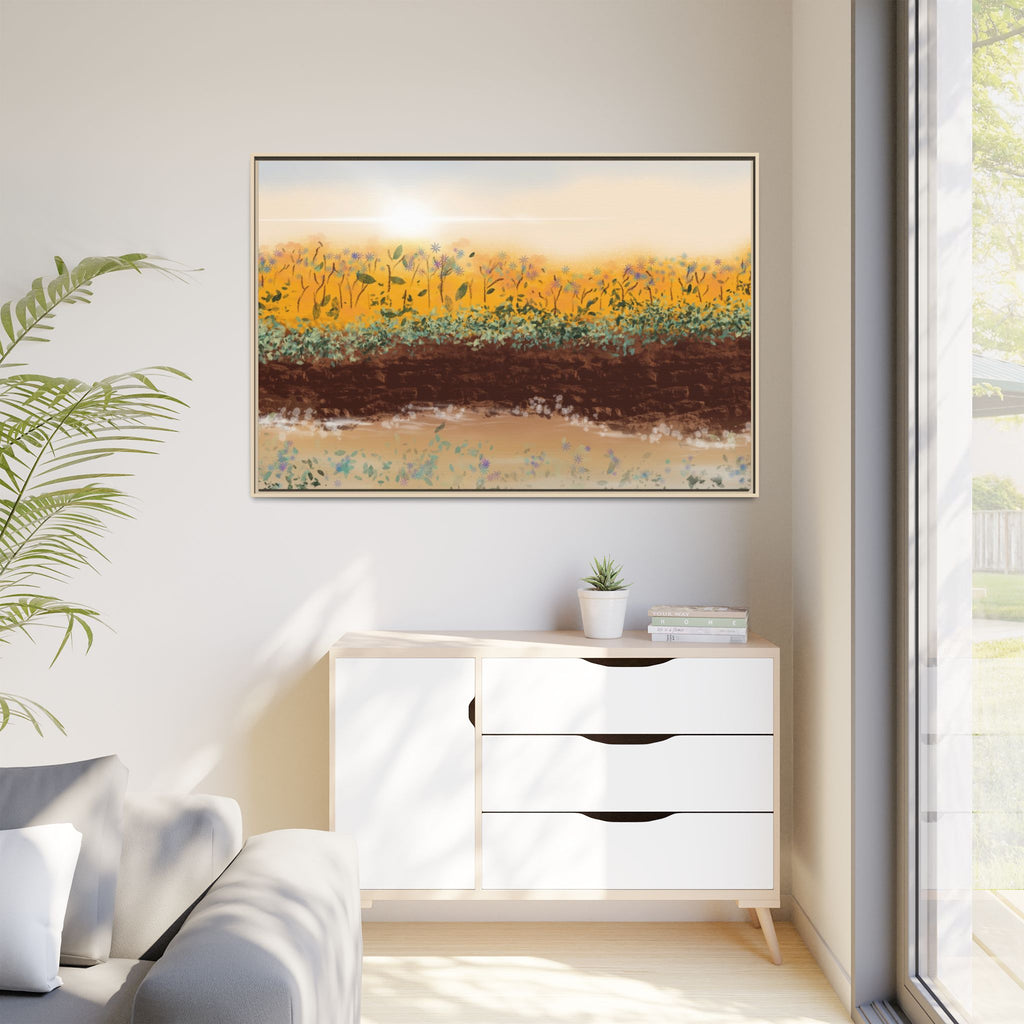 Golden Meadow Morning on Matte Canvas, Framed