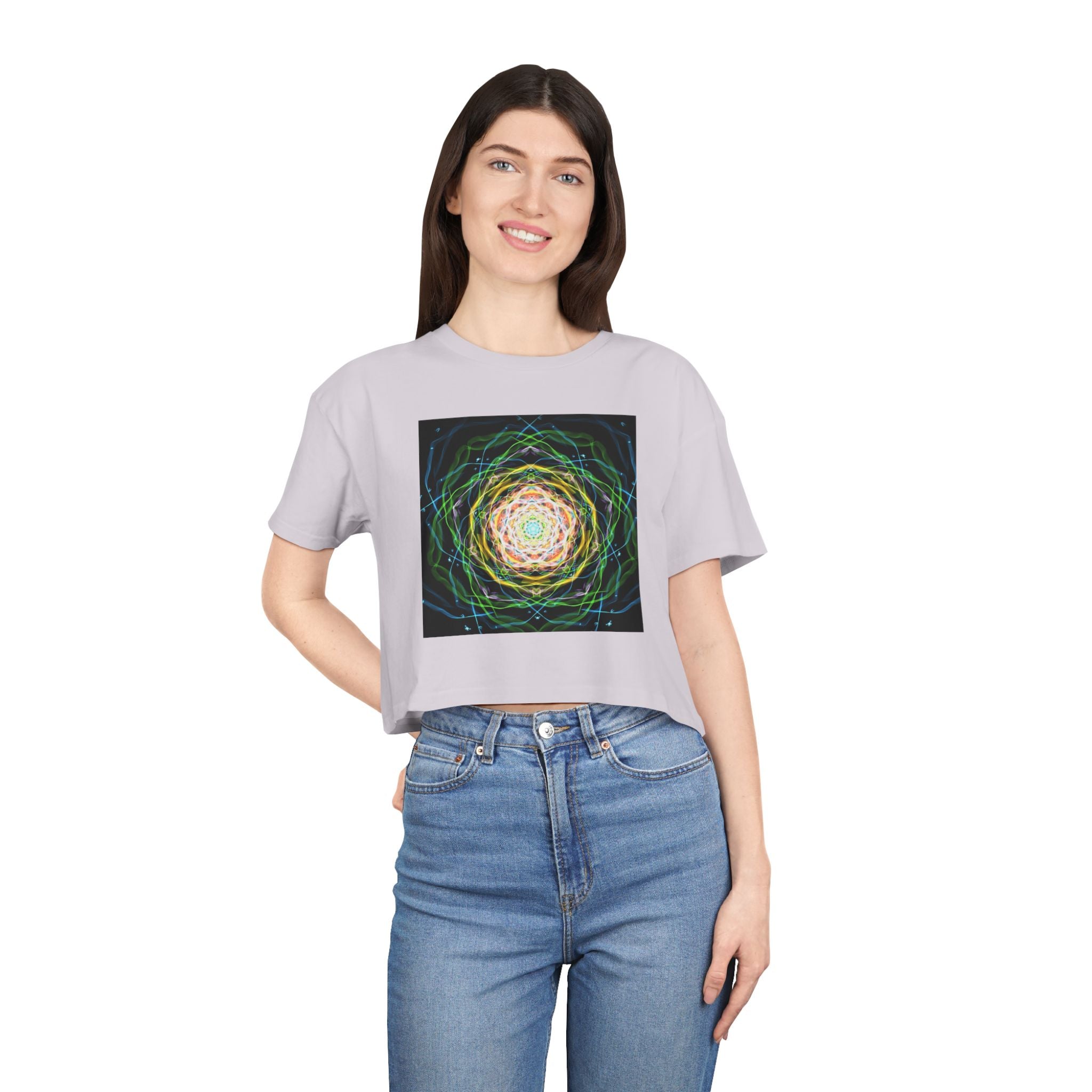 "Blooming Through Chaos — Rose Mandala Crop Tee"