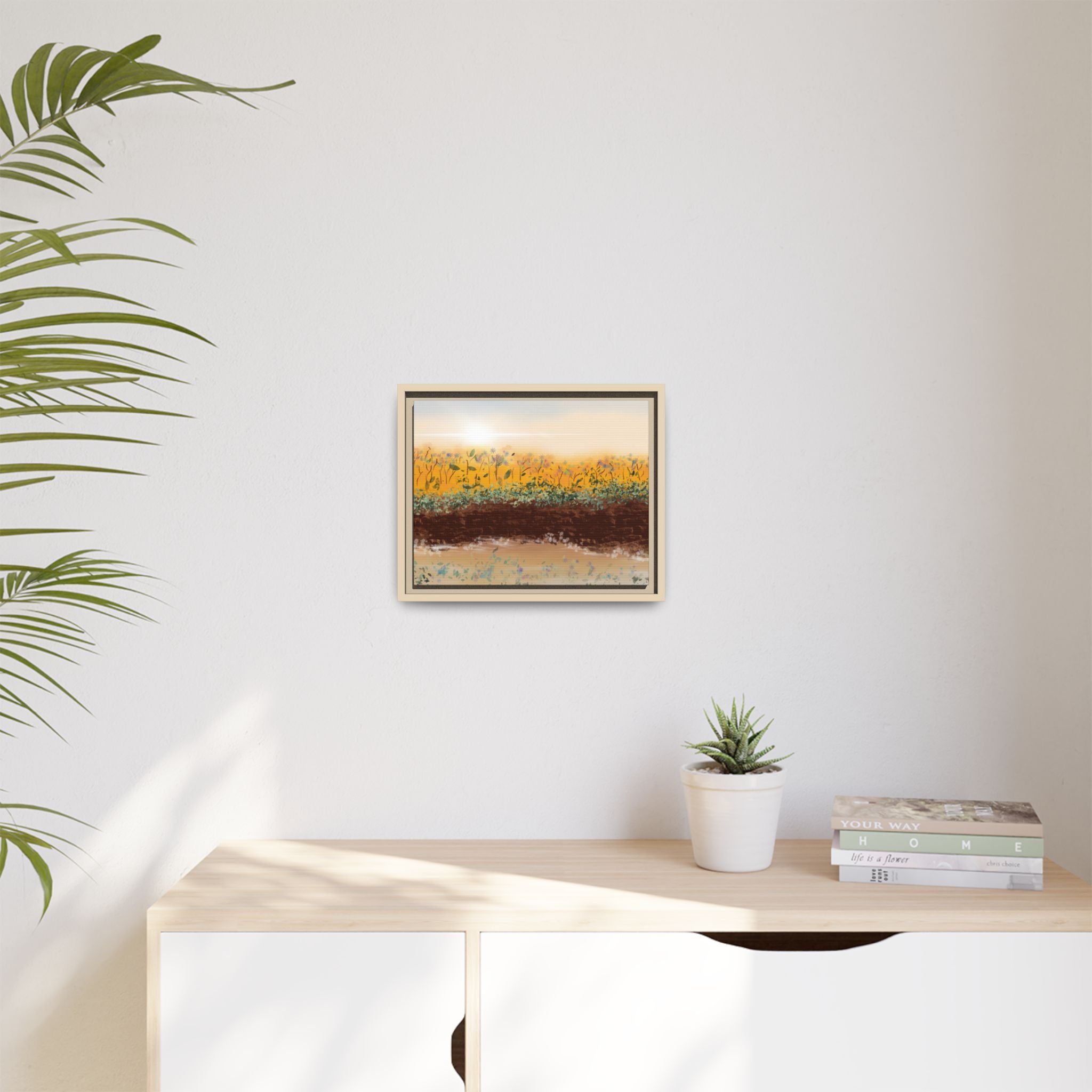 Golden Meadow Morning on Matte Canvas, Framed