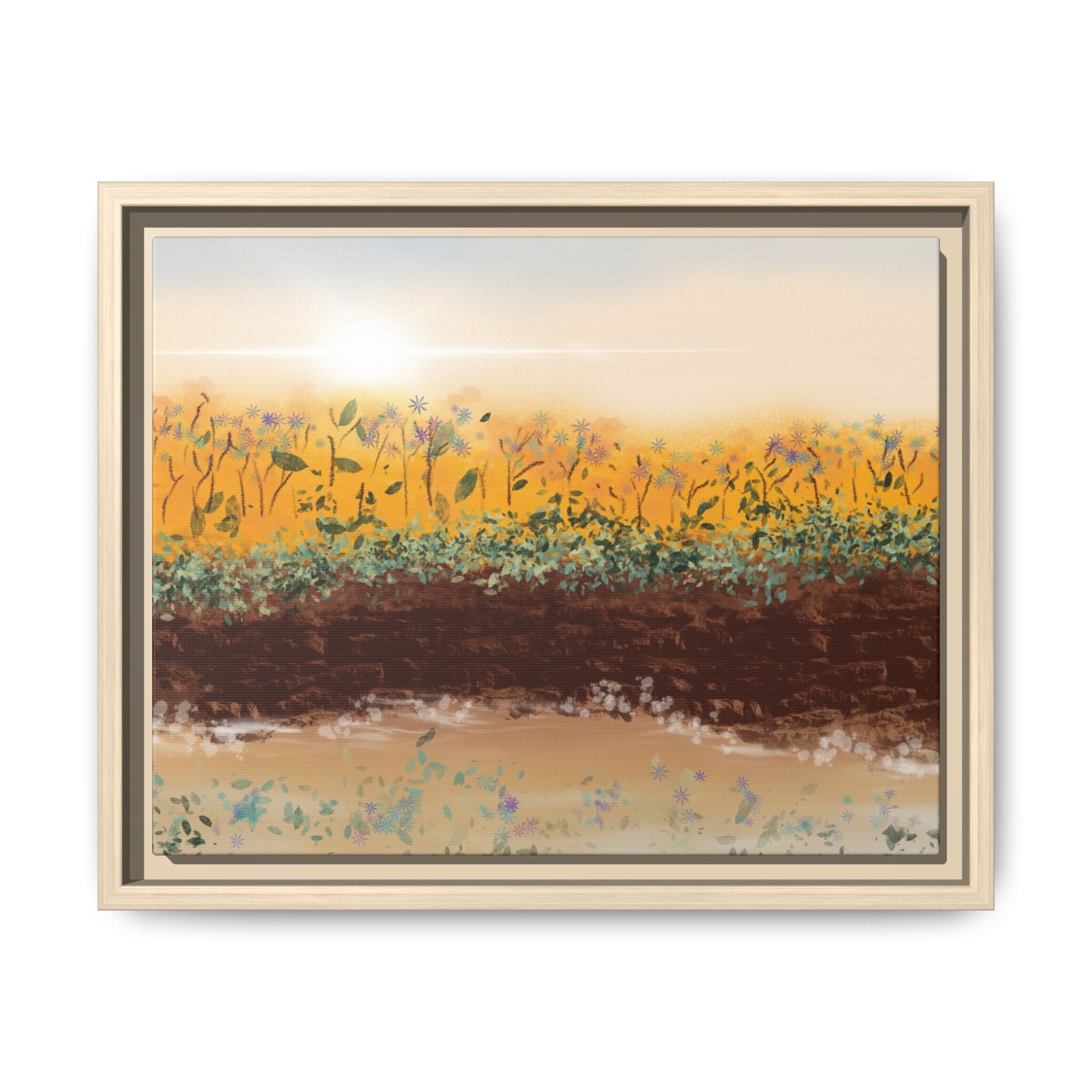 Golden Meadow Morning on Matte Canvas, Framed