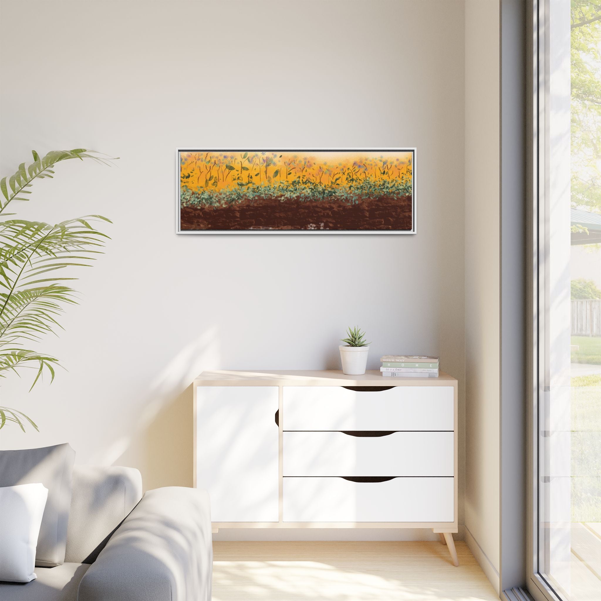 Golden Meadow Morning on Matte Canvas, Framed