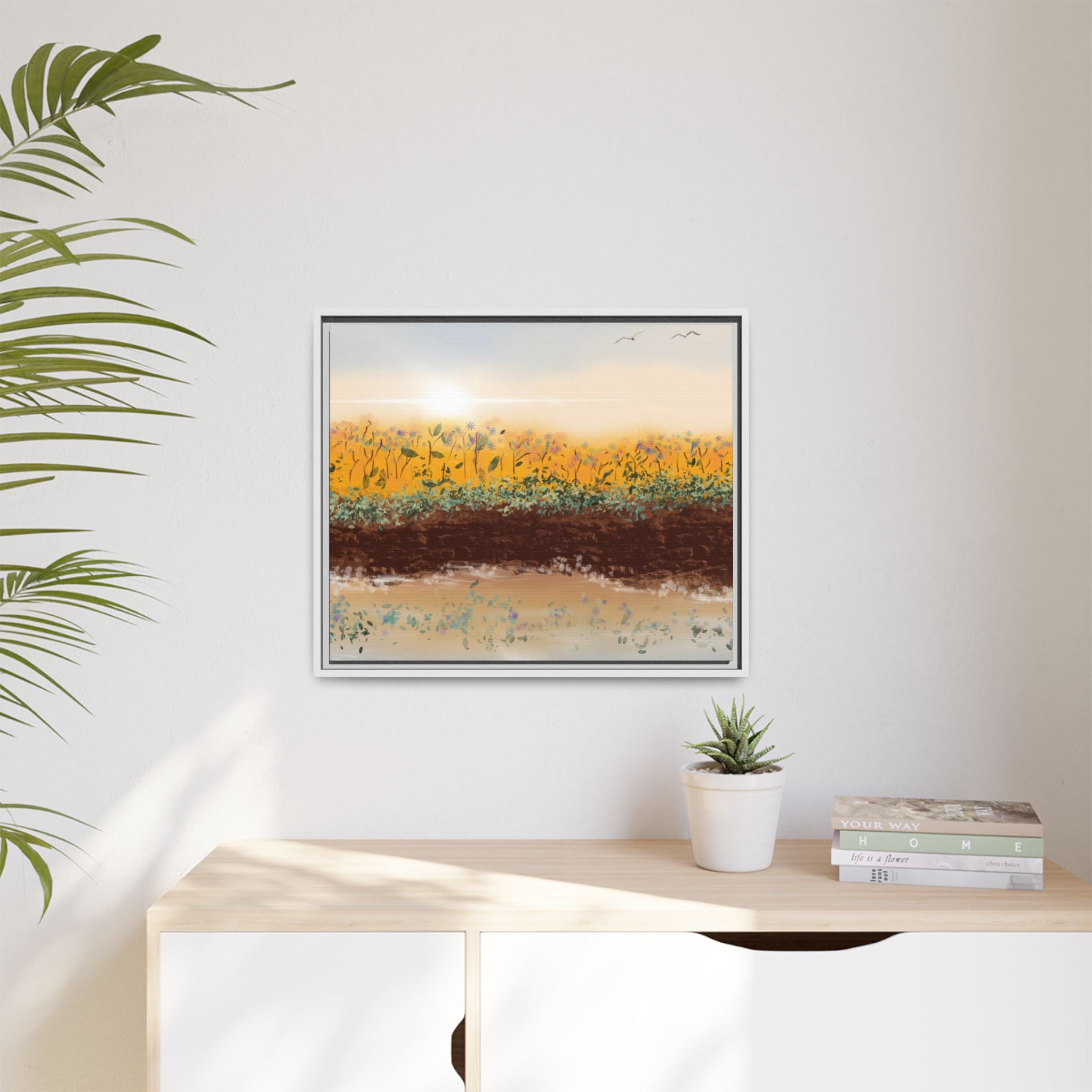 Golden Meadow Morning on Matte Canvas, Framed