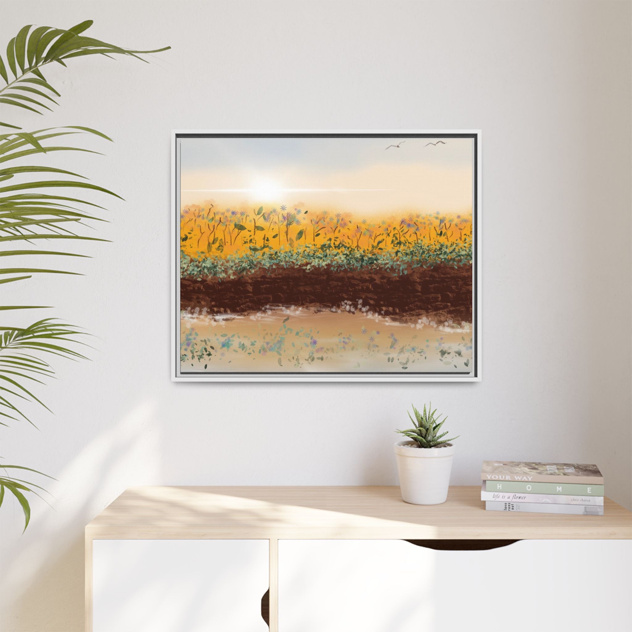 Golden Meadow Morning on Matte Canvas, Framed