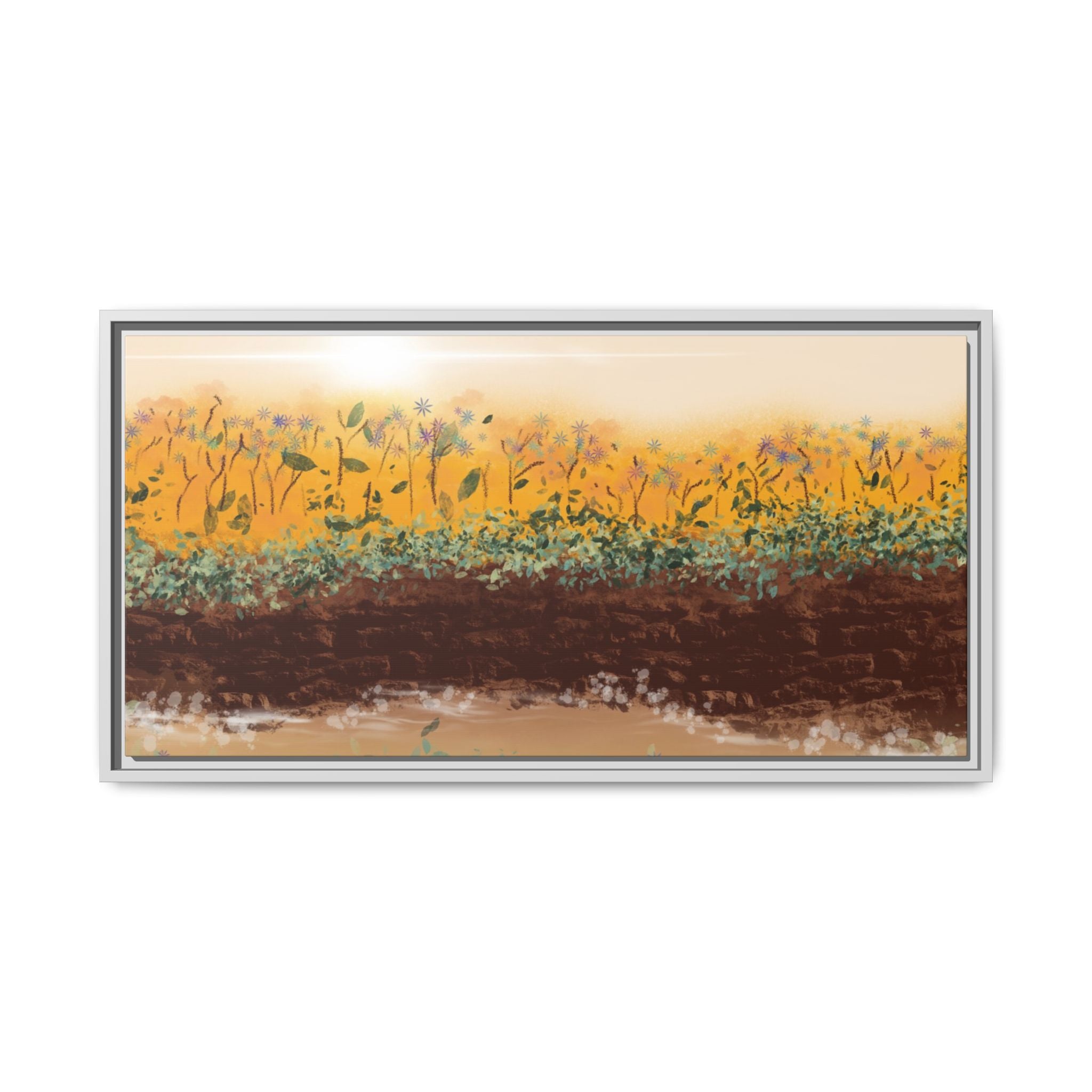 Golden Meadow Morning on Matte Canvas, Framed