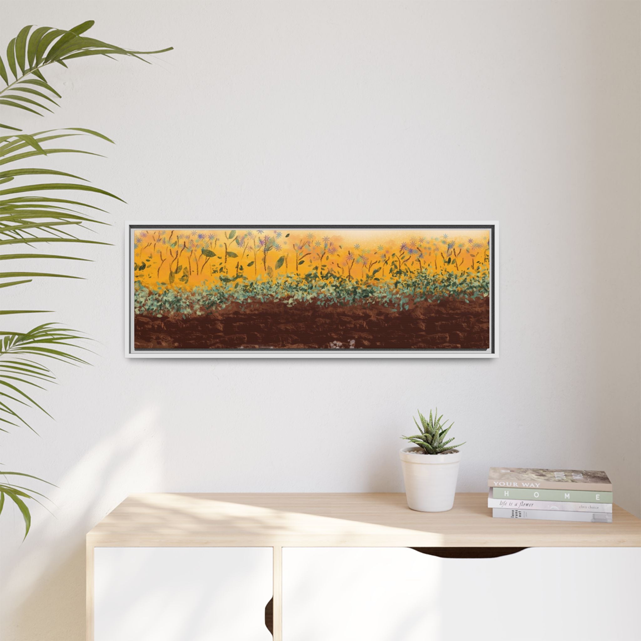 Golden Meadow Morning on Matte Canvas, Framed