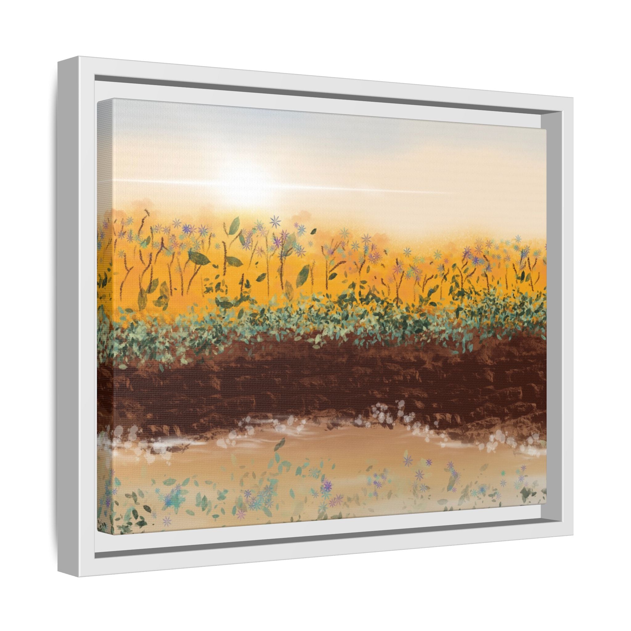 Golden Meadow Morning on Matte Canvas, Framed