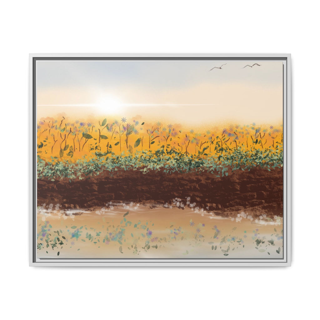 Golden Meadow Morning on Matte Canvas, Framed