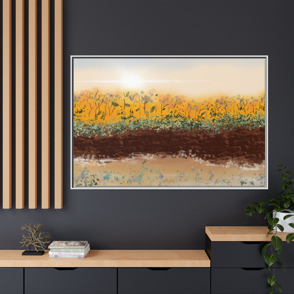 Golden Meadow Morning on Matte Canvas, Framed