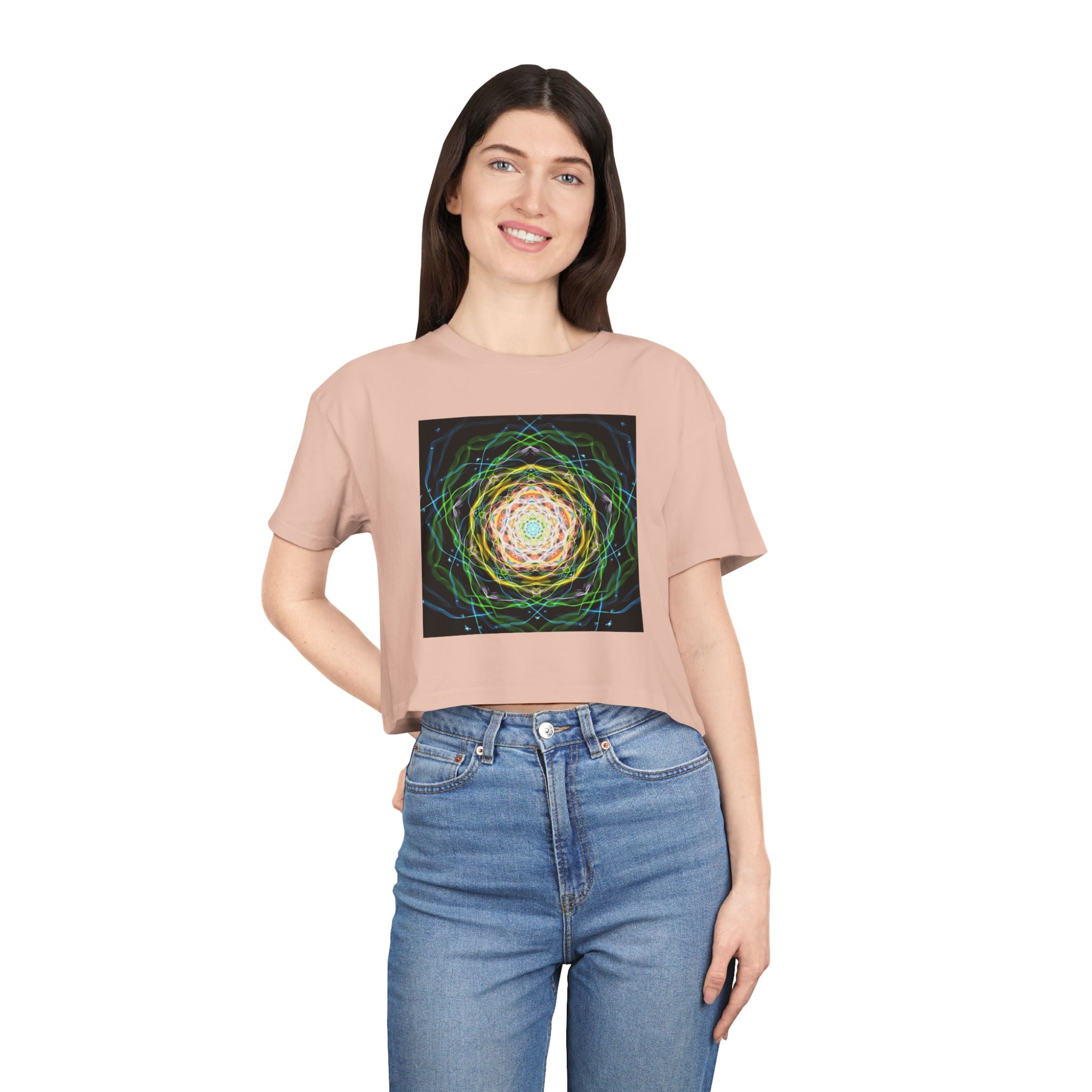 "Blooming Through Chaos — Rose Mandala Crop Tee"