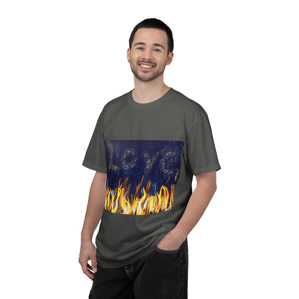 Electric Inferno on Unisex Garment-Dyed T-shirt
