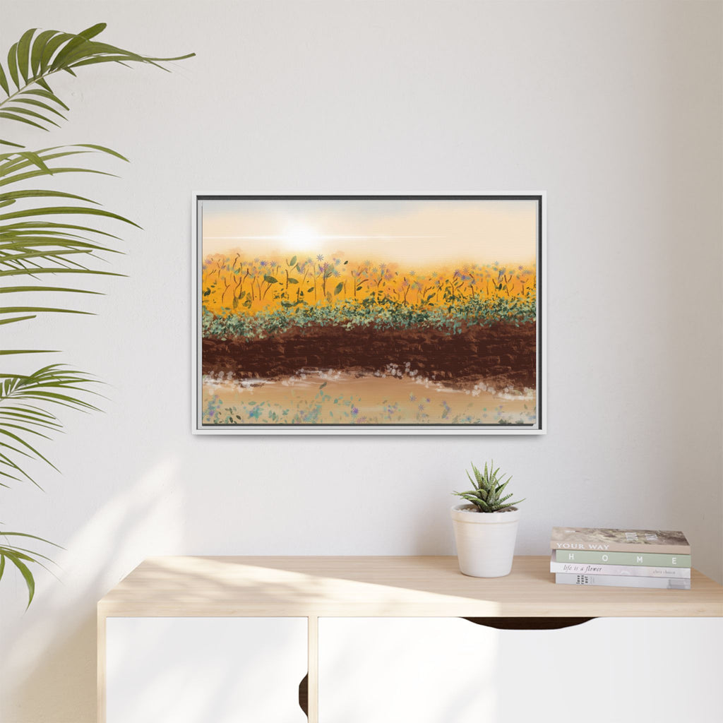Golden Meadow Morning on Matte Canvas, Framed