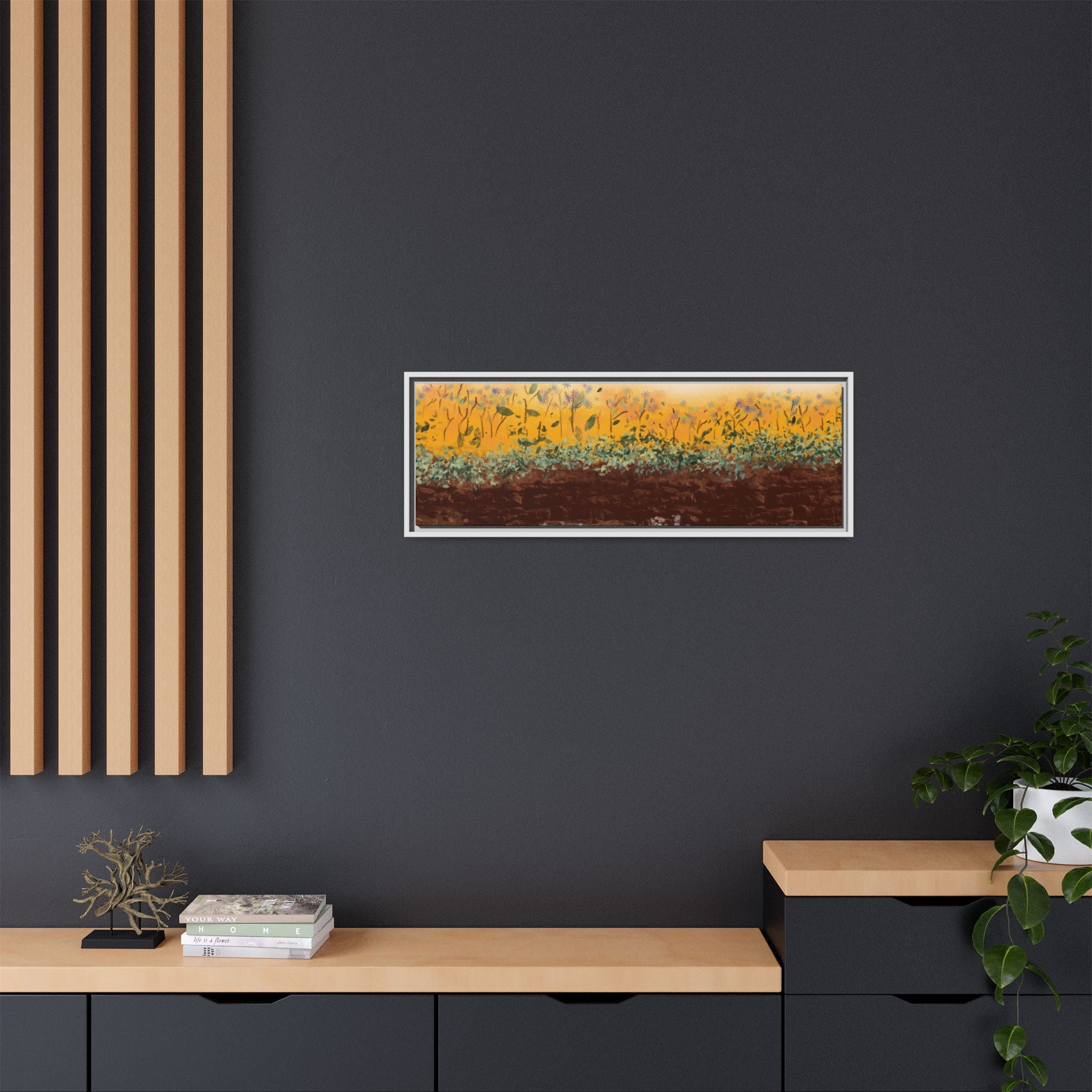 Golden Meadow Morning on Matte Canvas, Framed