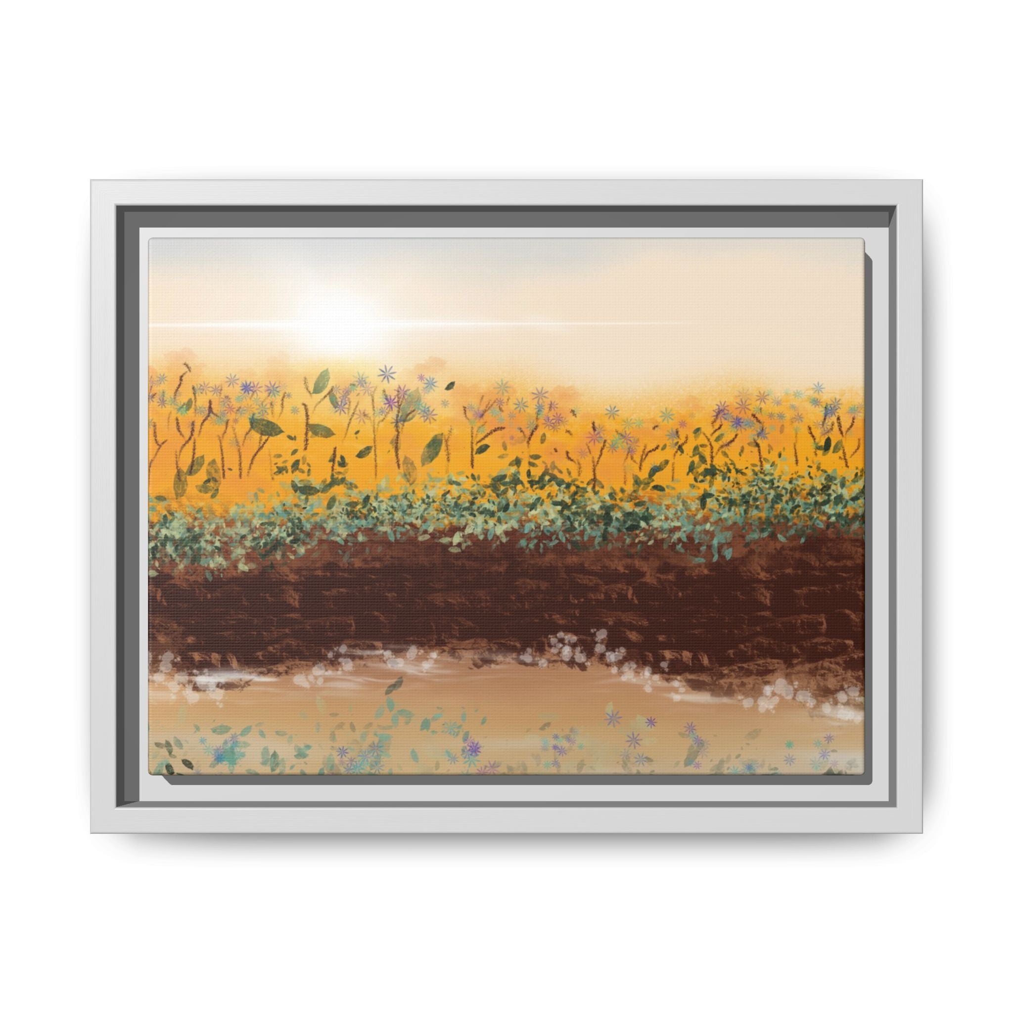 Golden Meadow Morning on Matte Canvas, Framed