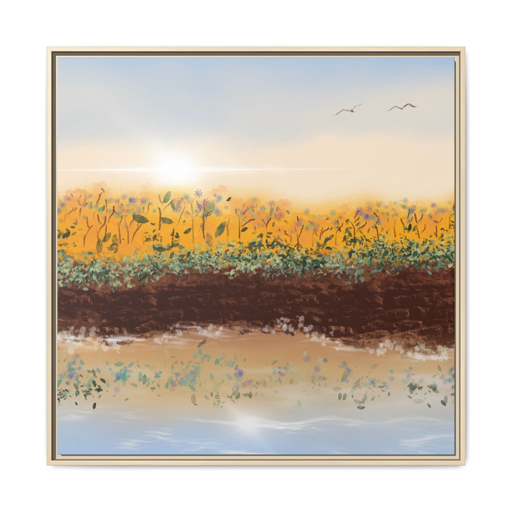 Golden Meadow Morning on Matte Canvas, Framed