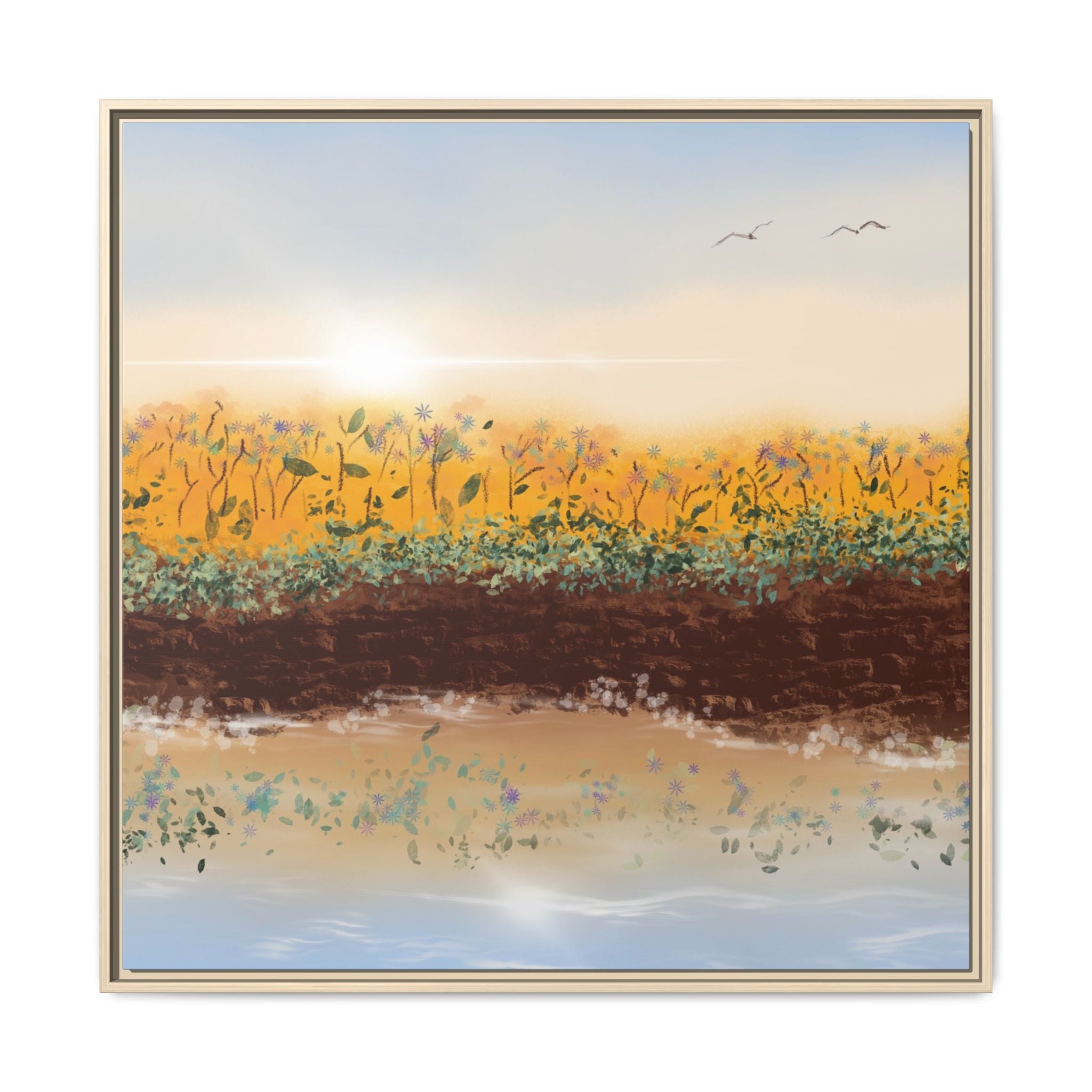 Golden Meadow Morning on Matte Canvas, Framed