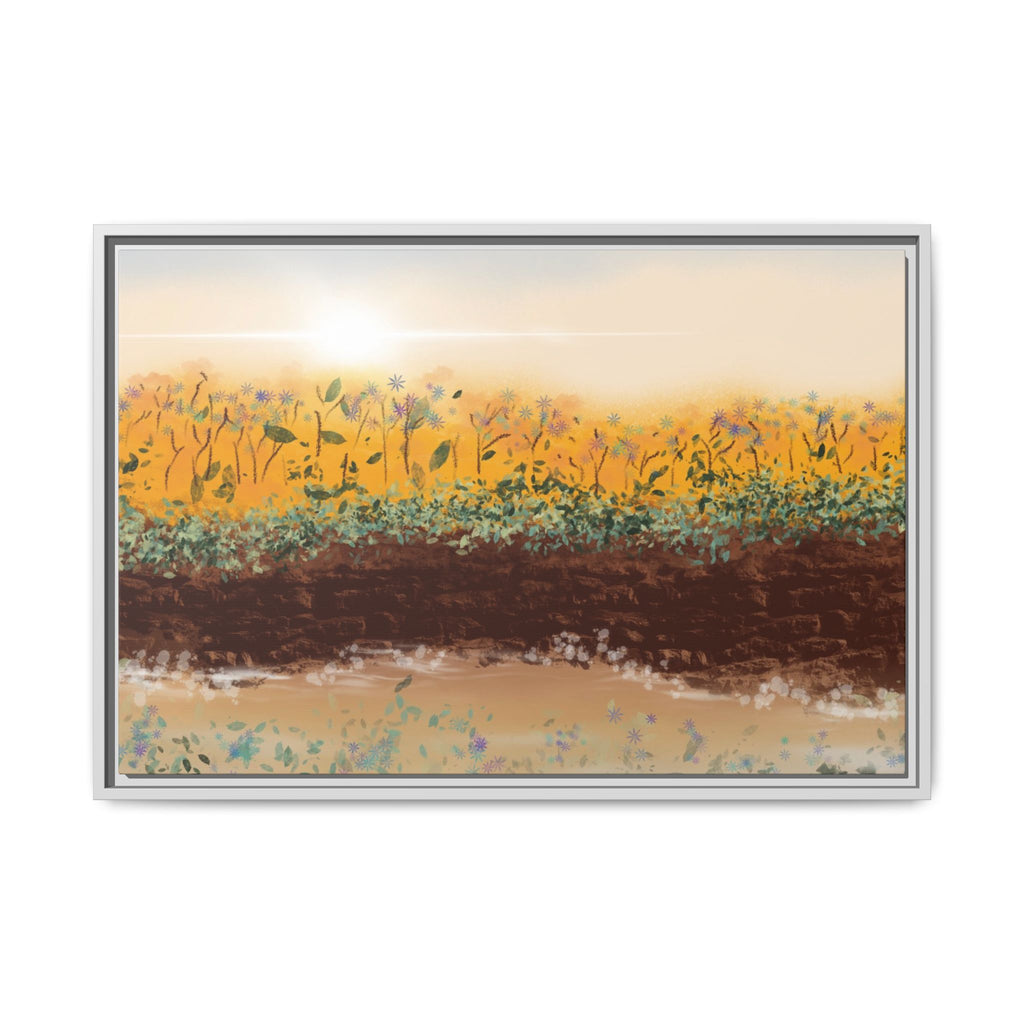 Golden Meadow Morning on Matte Canvas, Framed