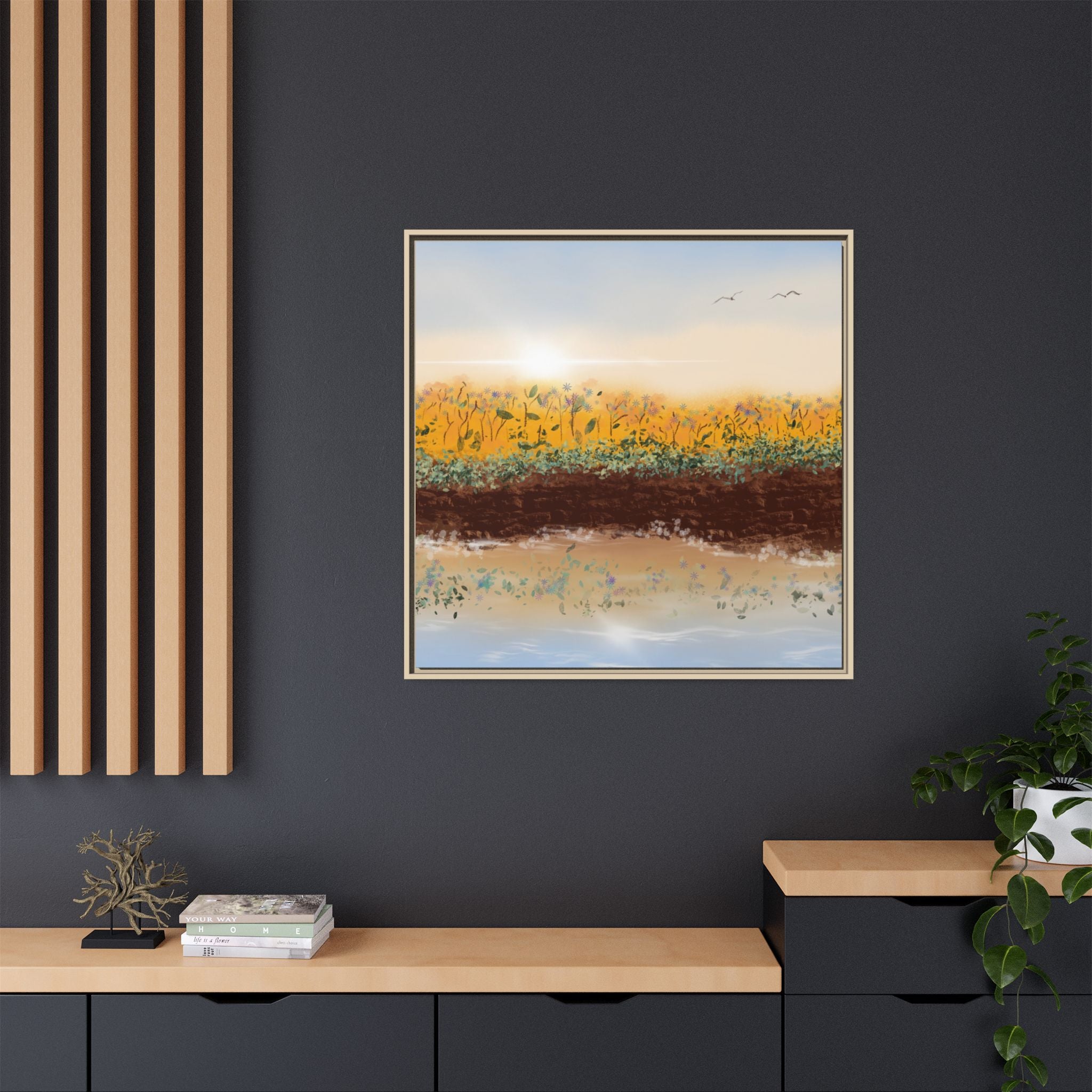 Golden Meadow Morning on Matte Canvas, Framed