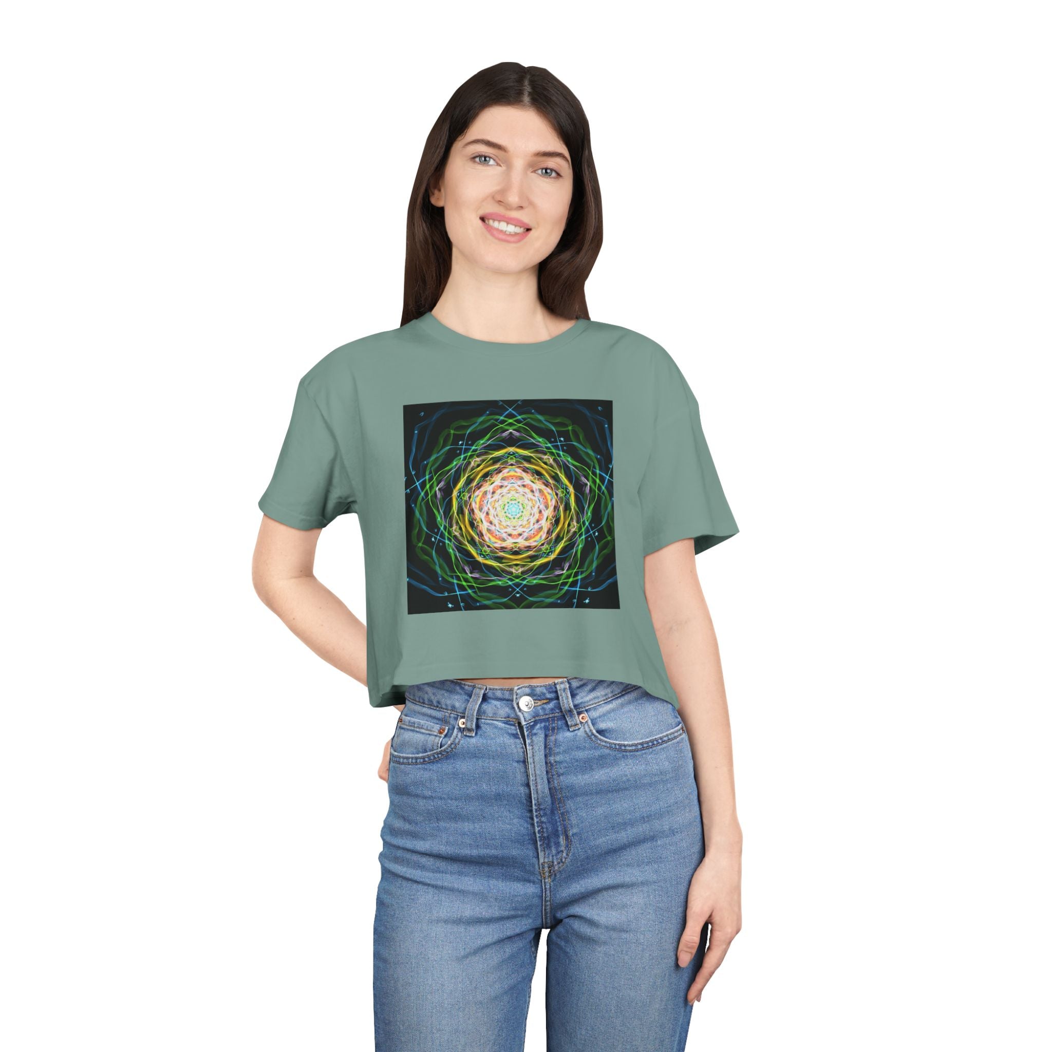 "Blooming Through Chaos — Rose Mandala Crop Tee"