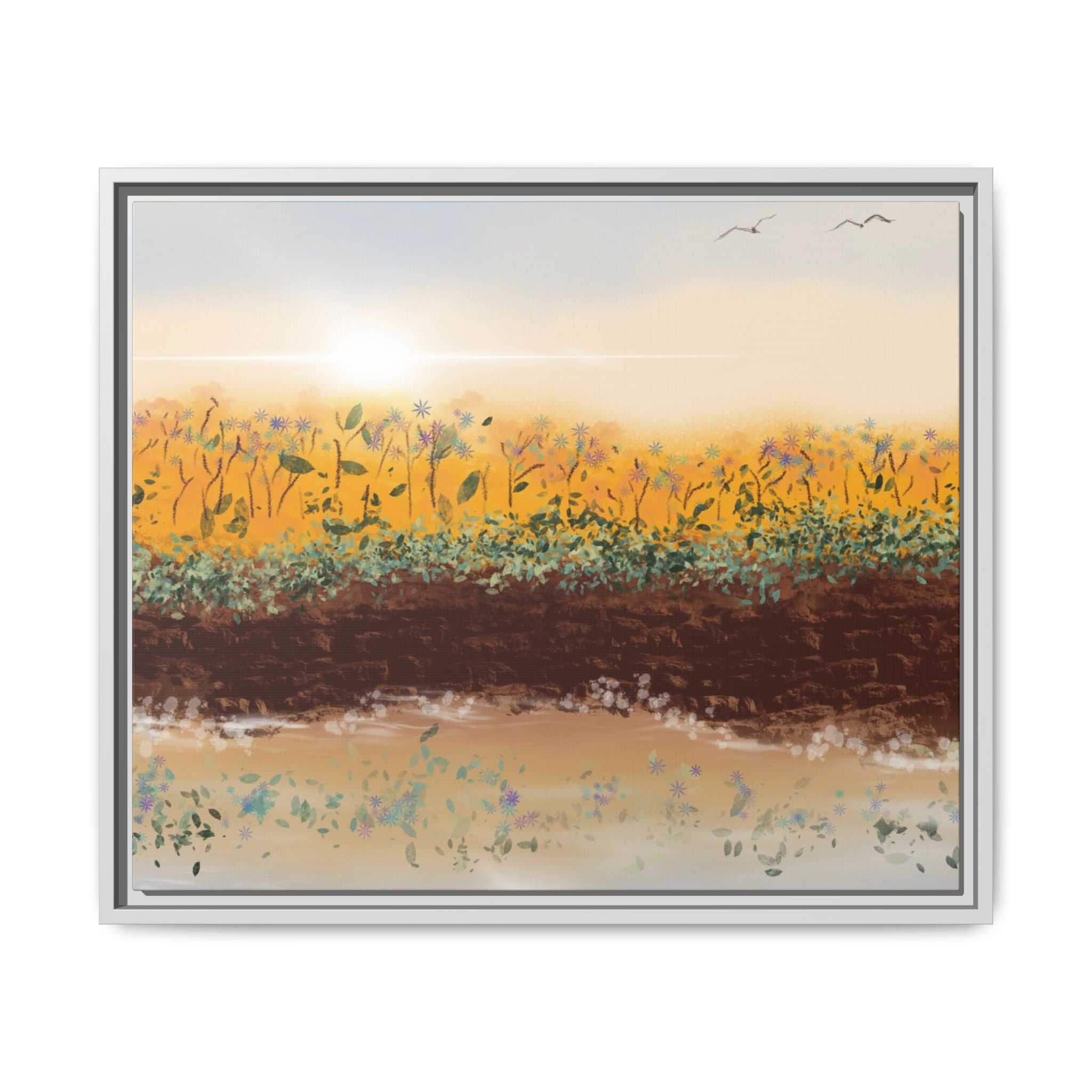 Golden Meadow Morning on Matte Canvas, Framed