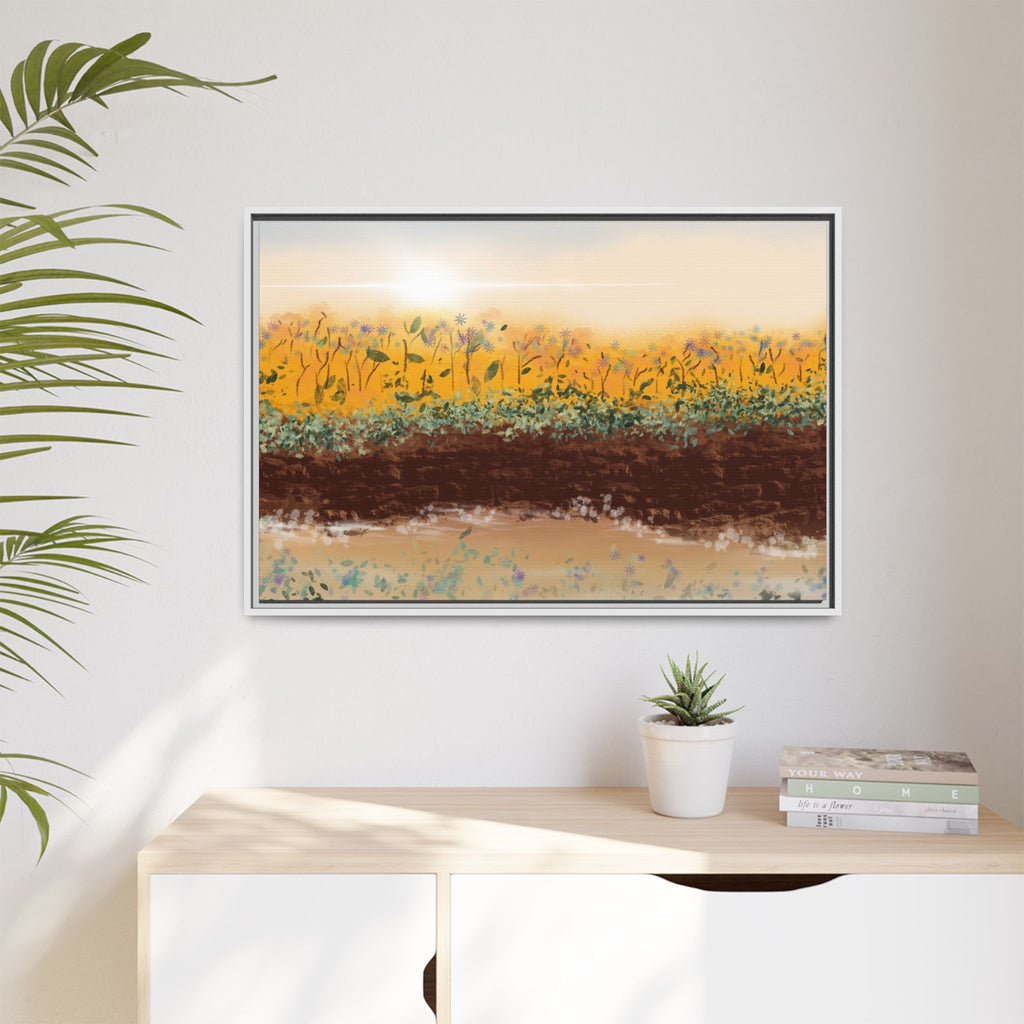 Golden Meadow Morning on Matte Canvas, Framed