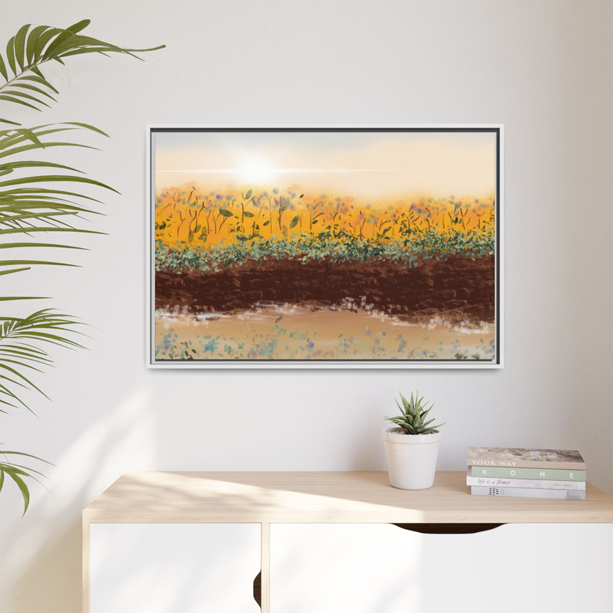 Golden Meadow Morning on Matte Canvas, Framed