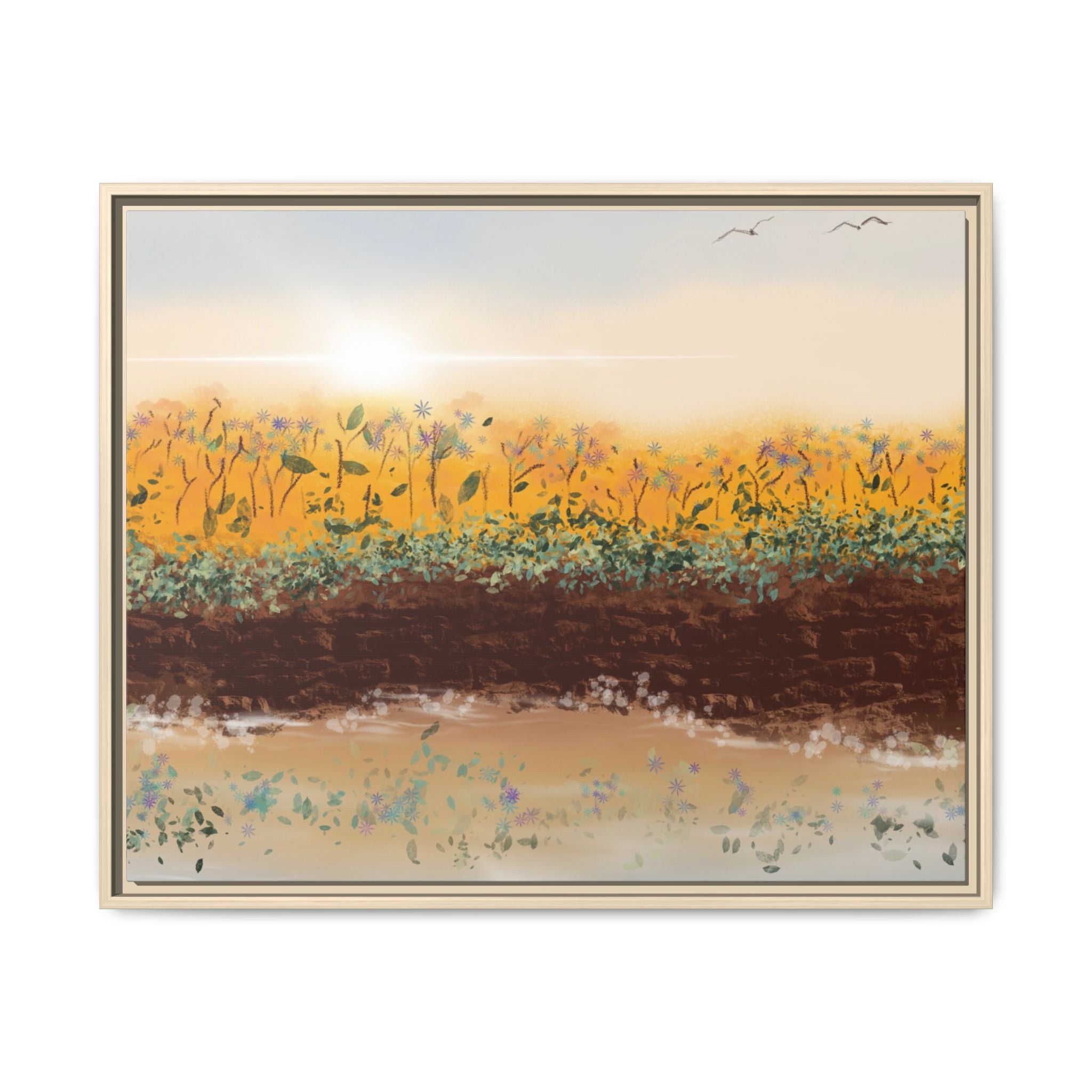 Golden Meadow Morning on Matte Canvas, Framed