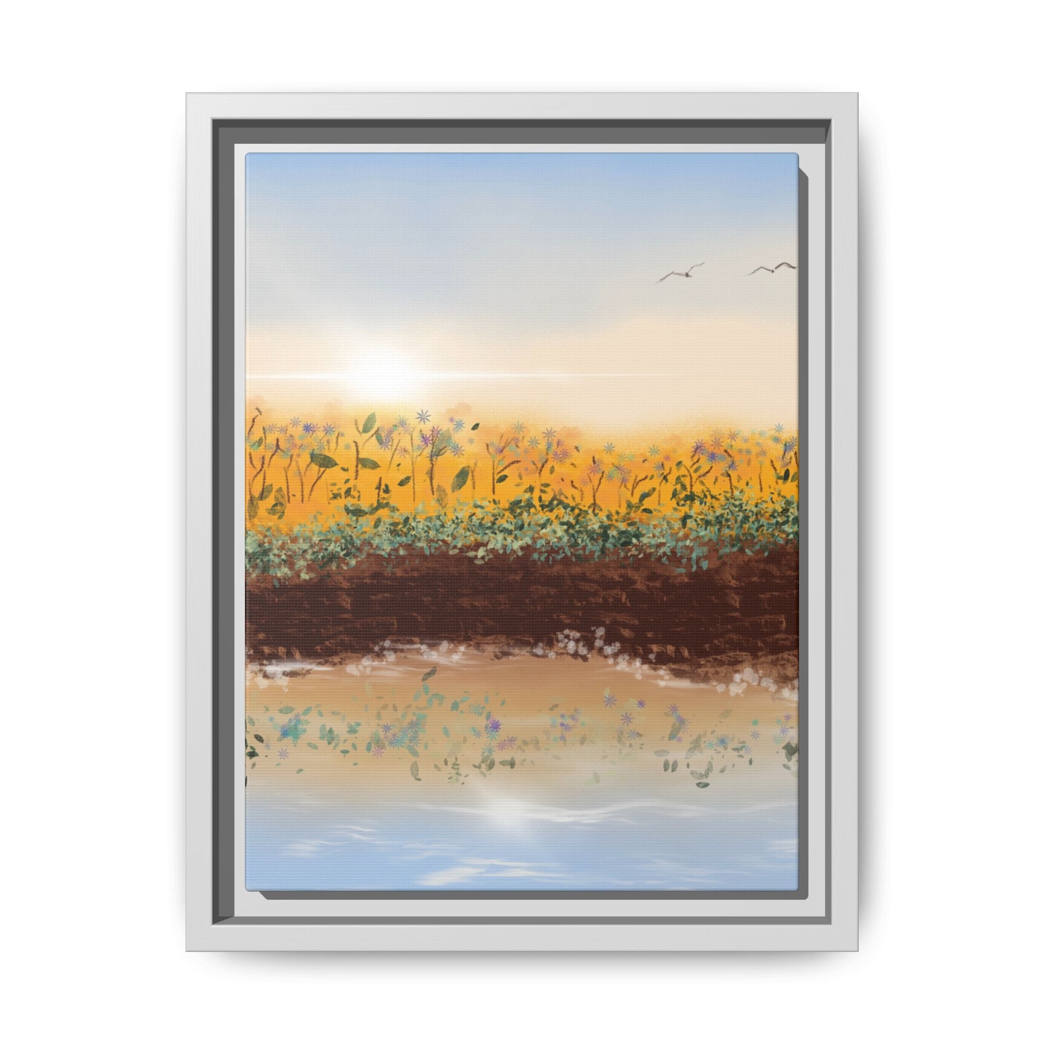 Golden Meadow Morning on Matte Canvas, Framed