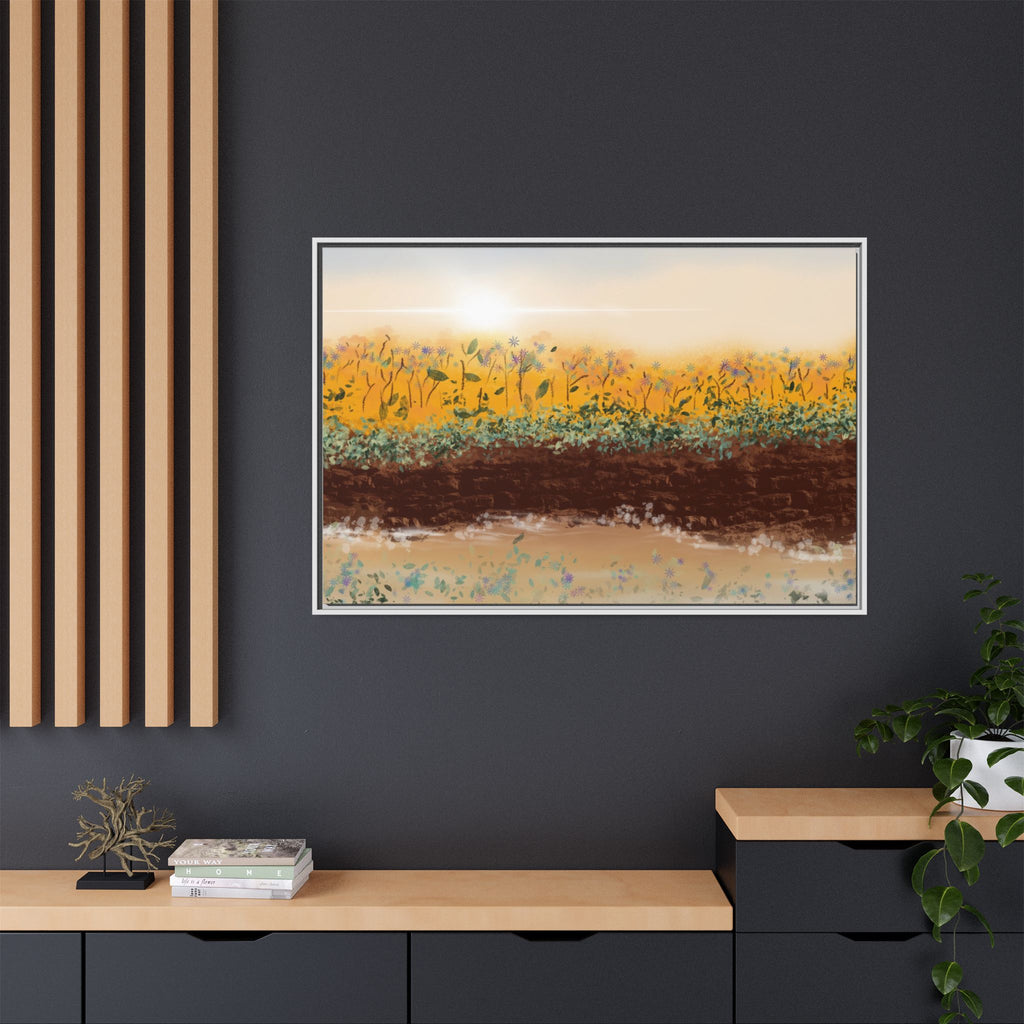 Golden Meadow Morning on Matte Canvas, Framed