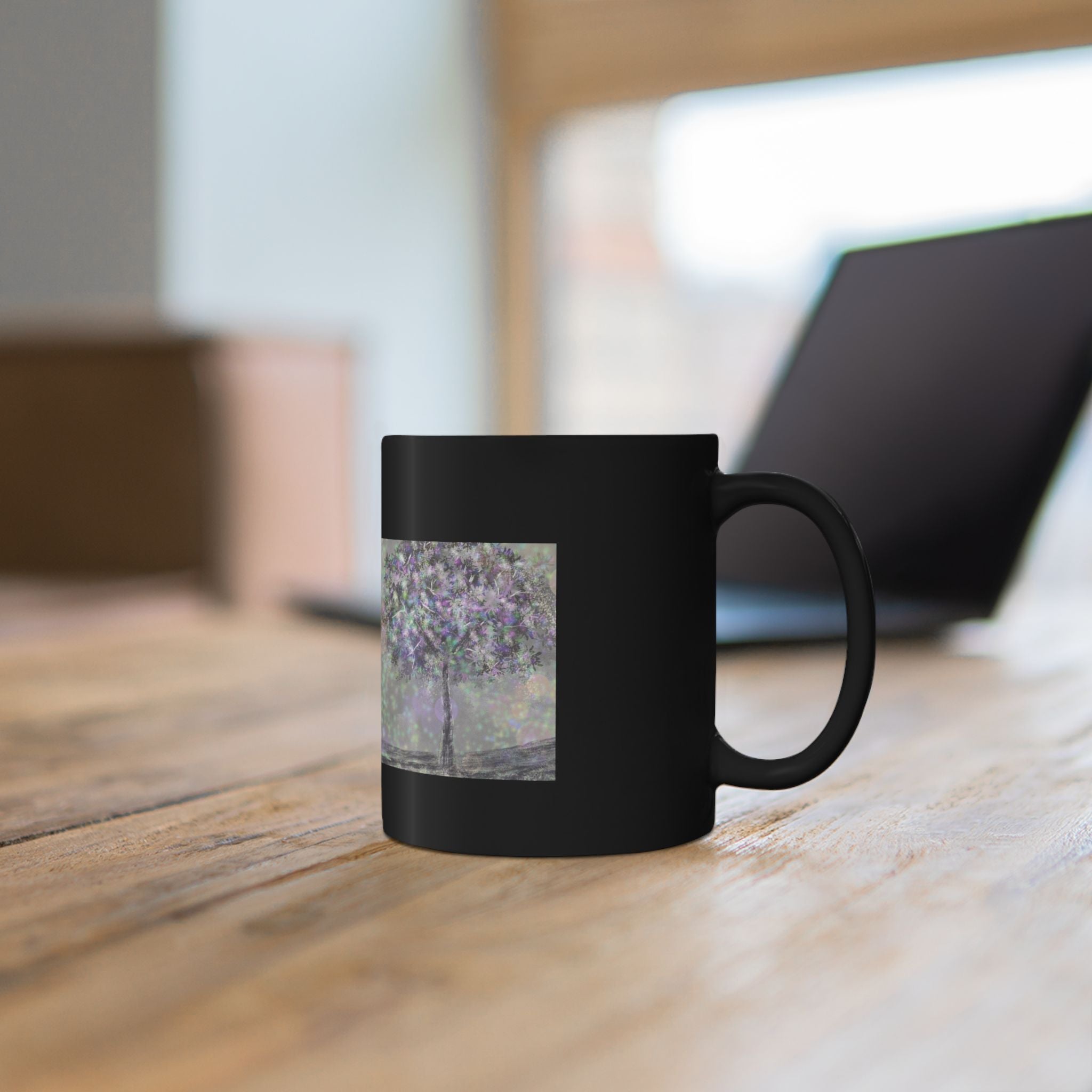 Mystic Bloom Tree Mug — Black Ceramic 11oz & 15oz
