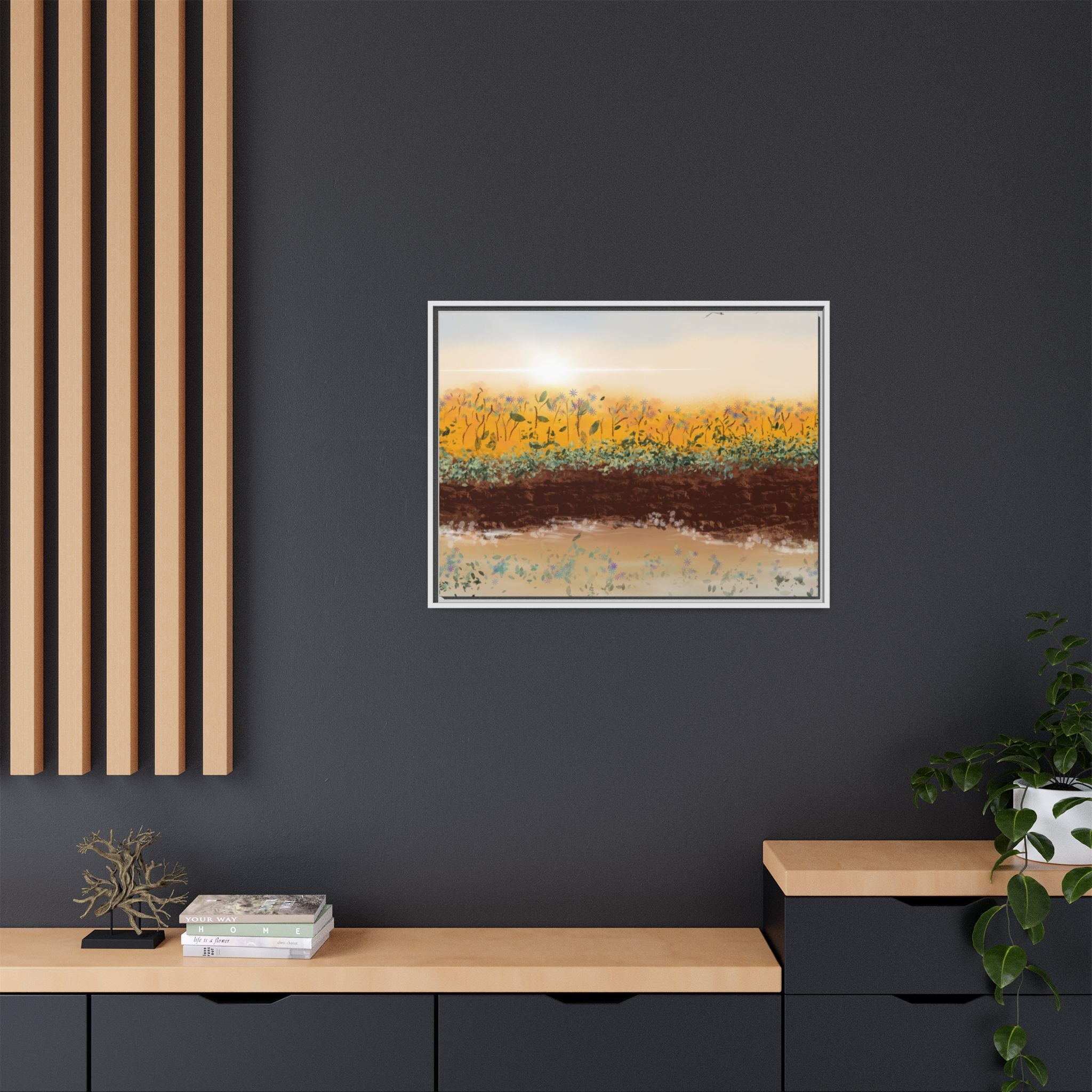 Golden Meadow Morning on Matte Canvas, Framed