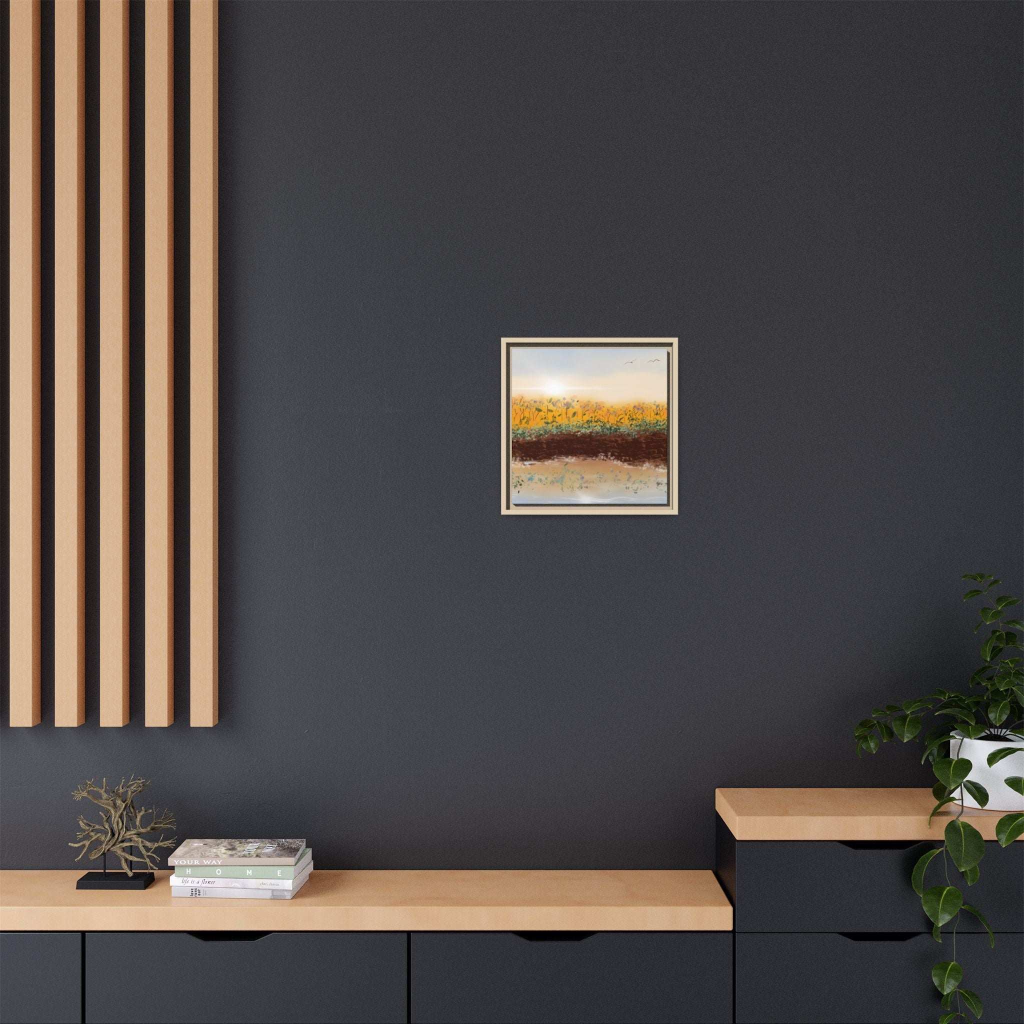 Golden Meadow Morning on Matte Canvas, Framed