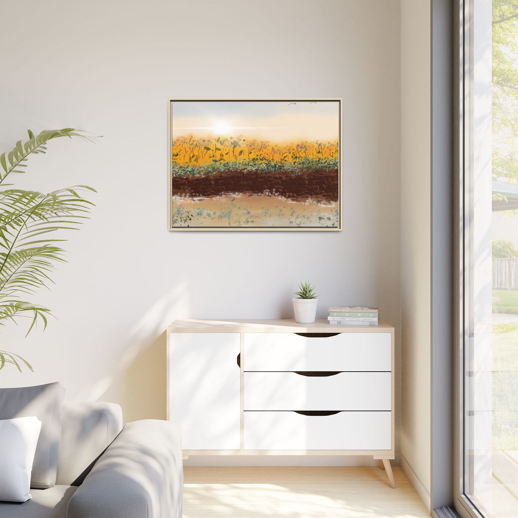 Golden Meadow Morning on Matte Canvas, Framed