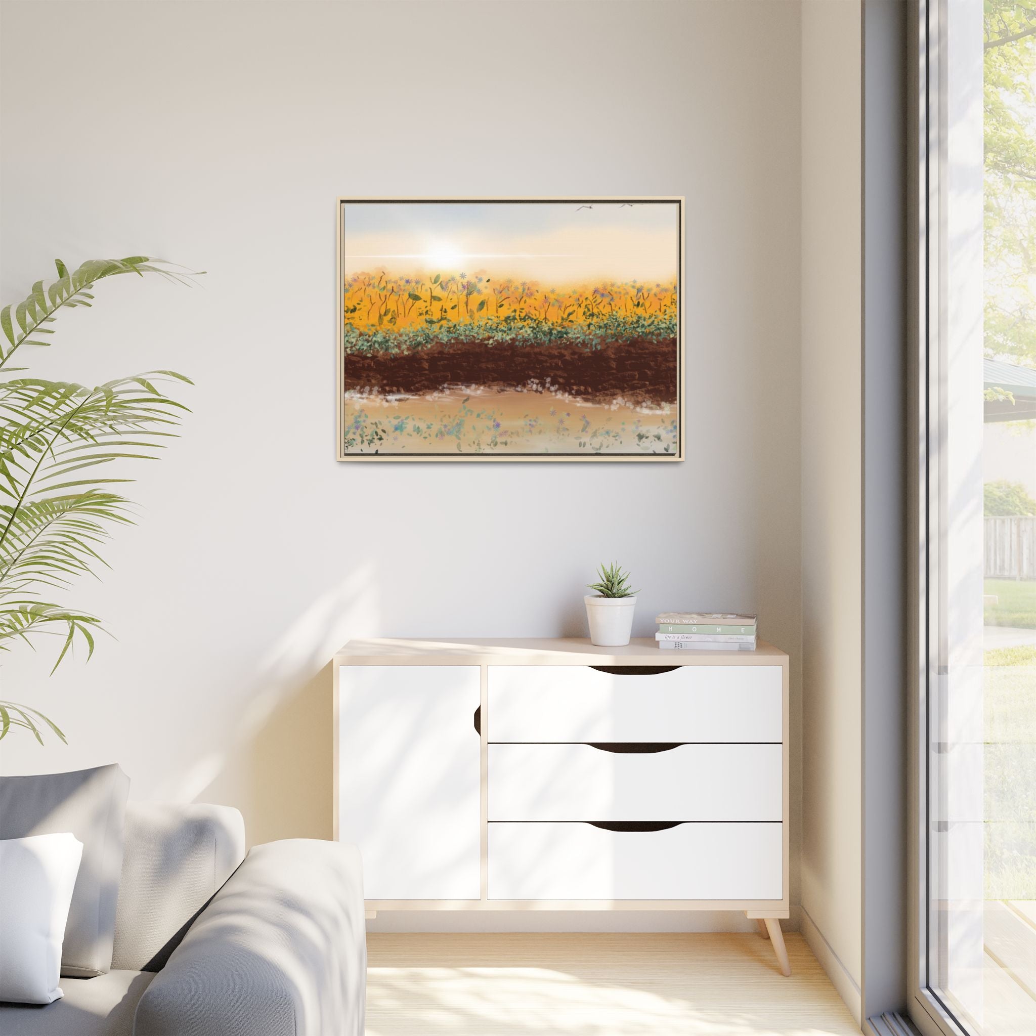 Golden Meadow Morning on Matte Canvas, Framed