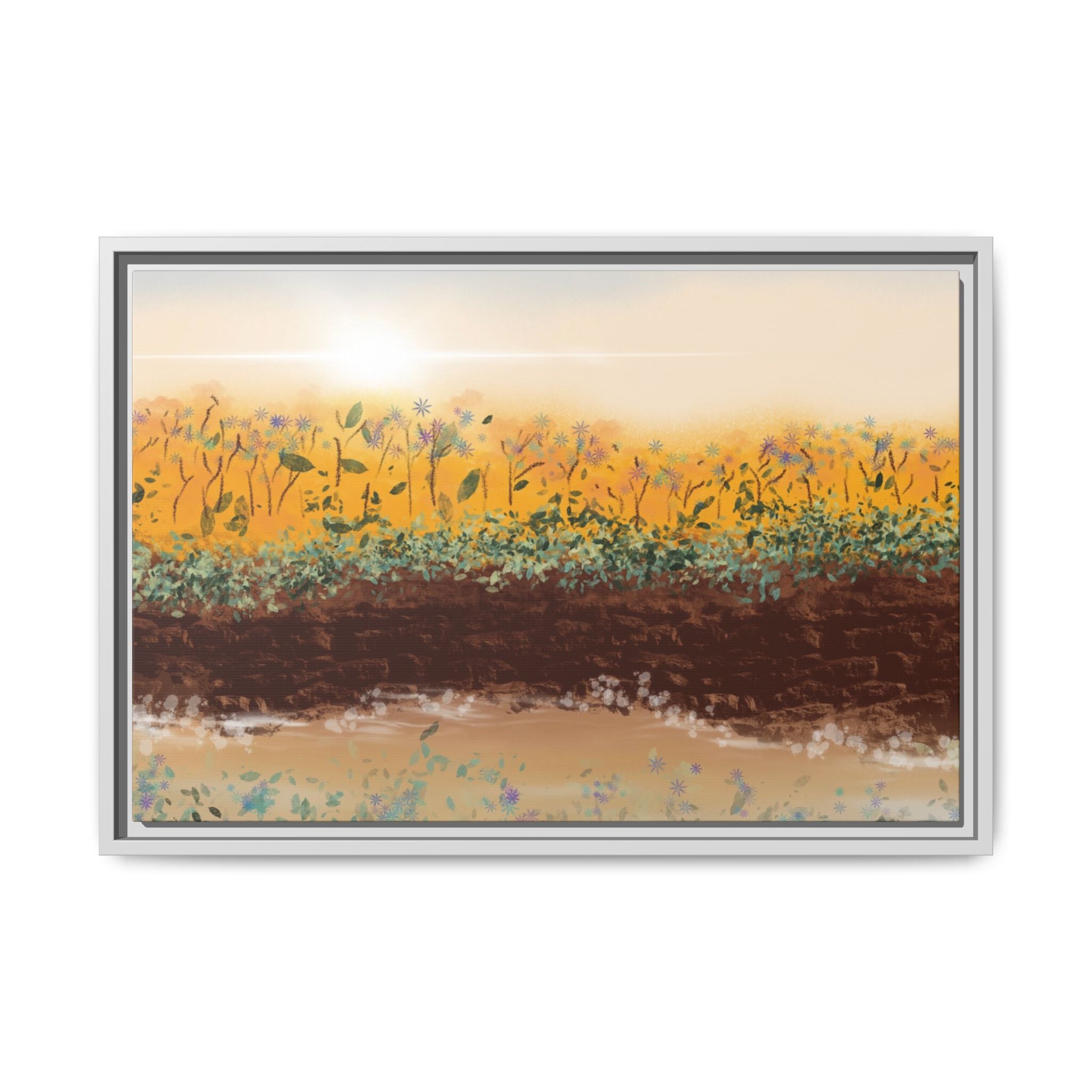 Golden Meadow Morning on Matte Canvas, Framed