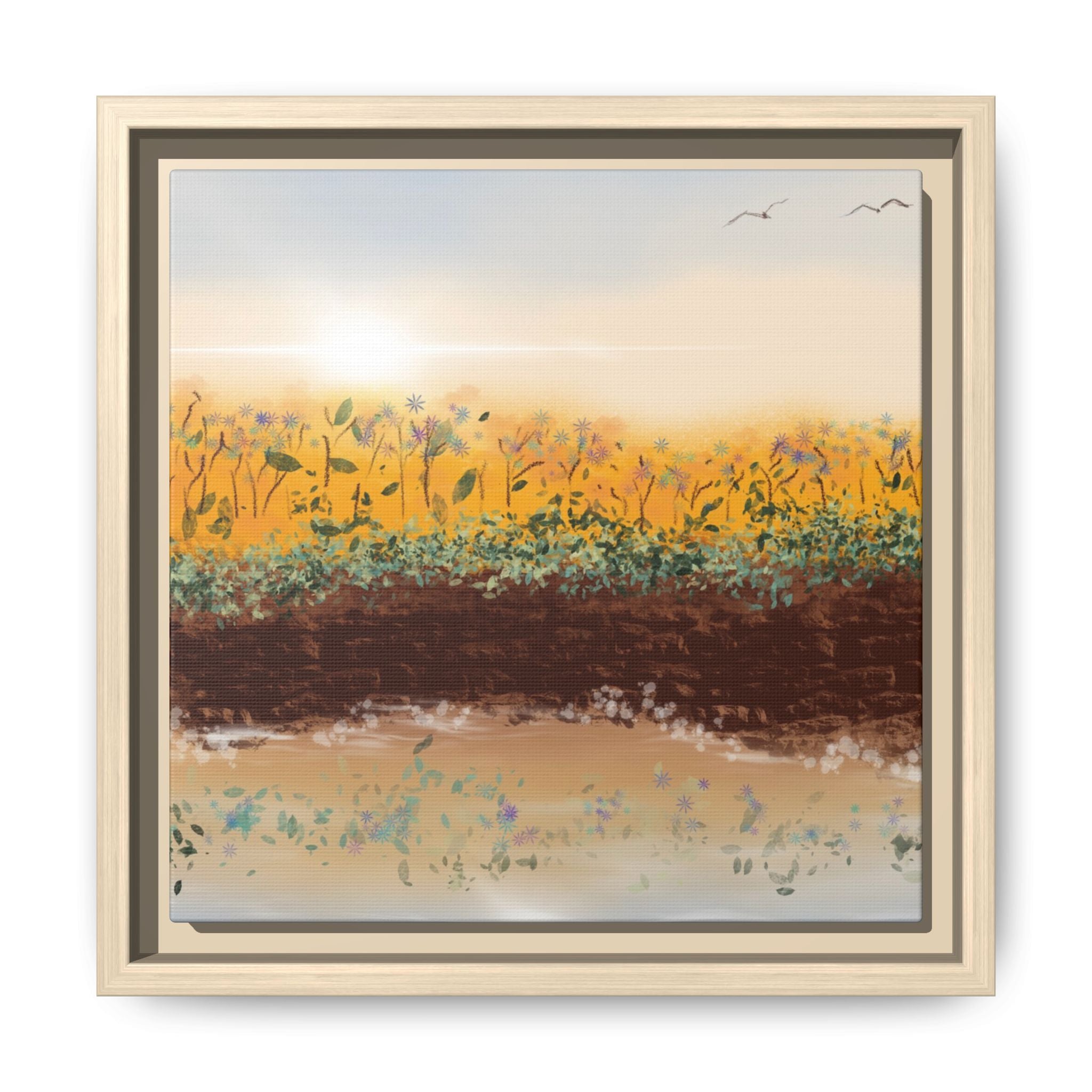 Golden Meadow Morning on Matte Canvas, Framed