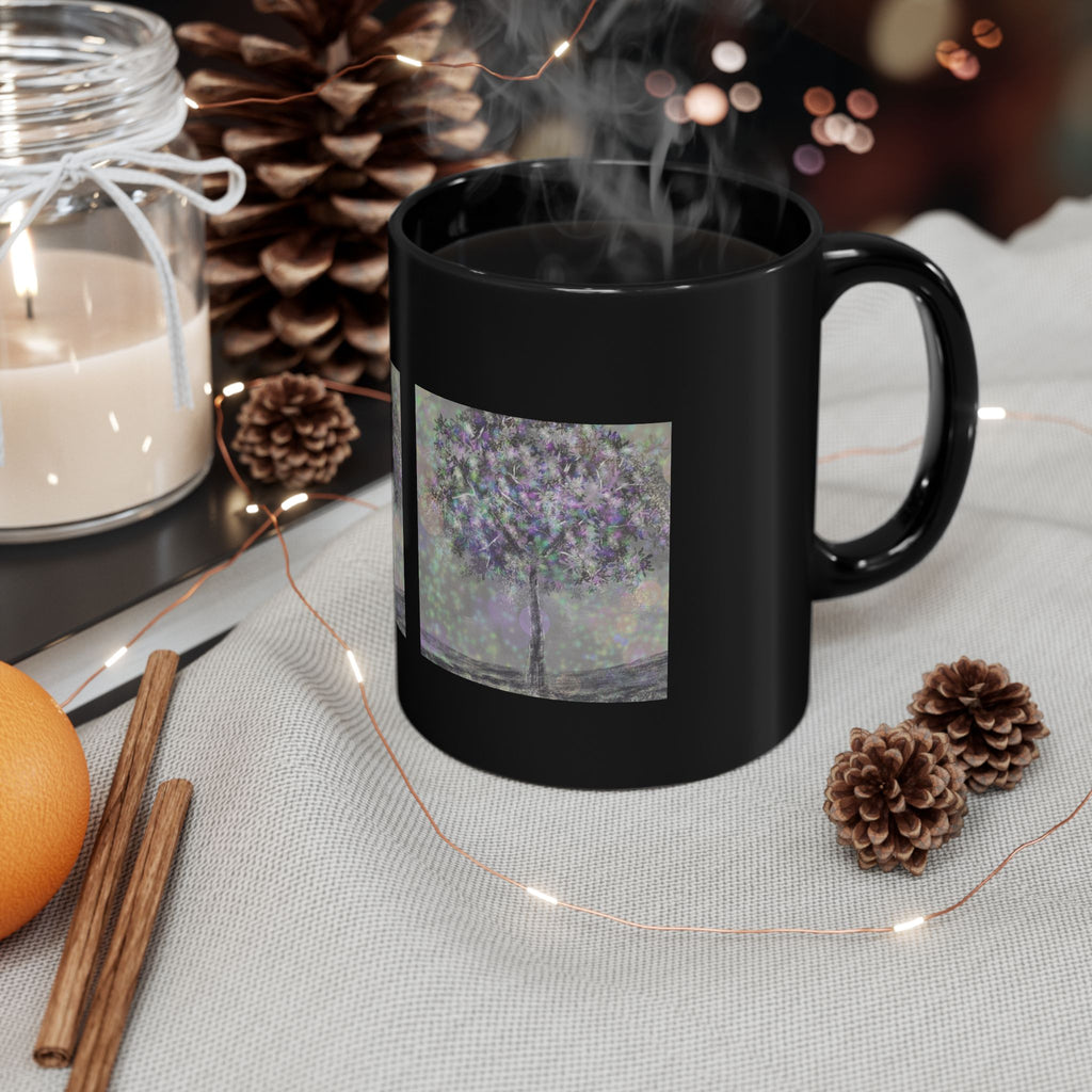 Mystic Bloom Tree Mug — Black Ceramic 11oz & 15oz