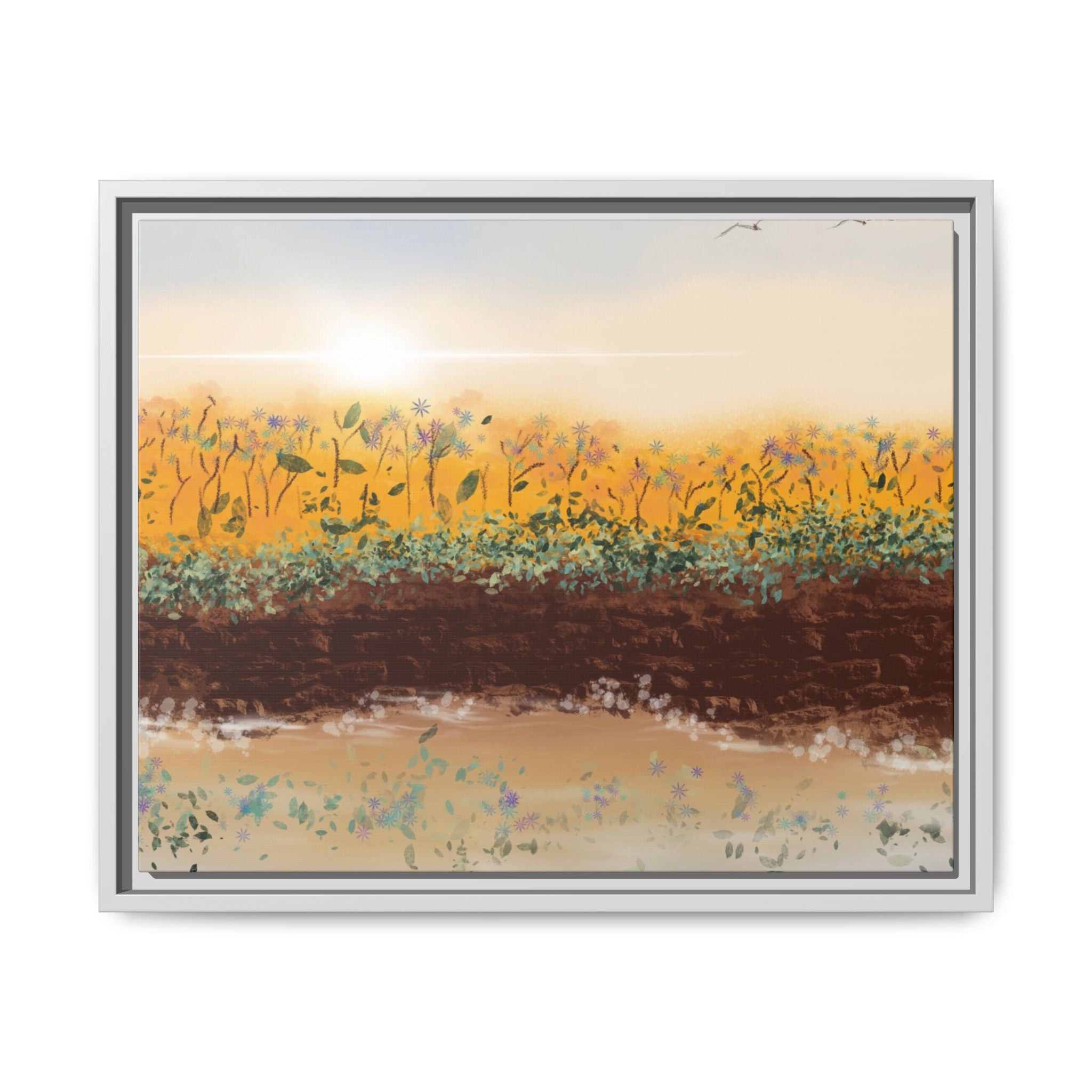 Golden Meadow Morning on Matte Canvas, Framed