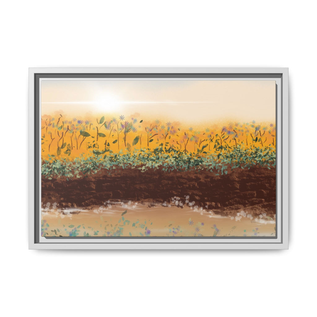 Golden Meadow Morning on Matte Canvas, Framed