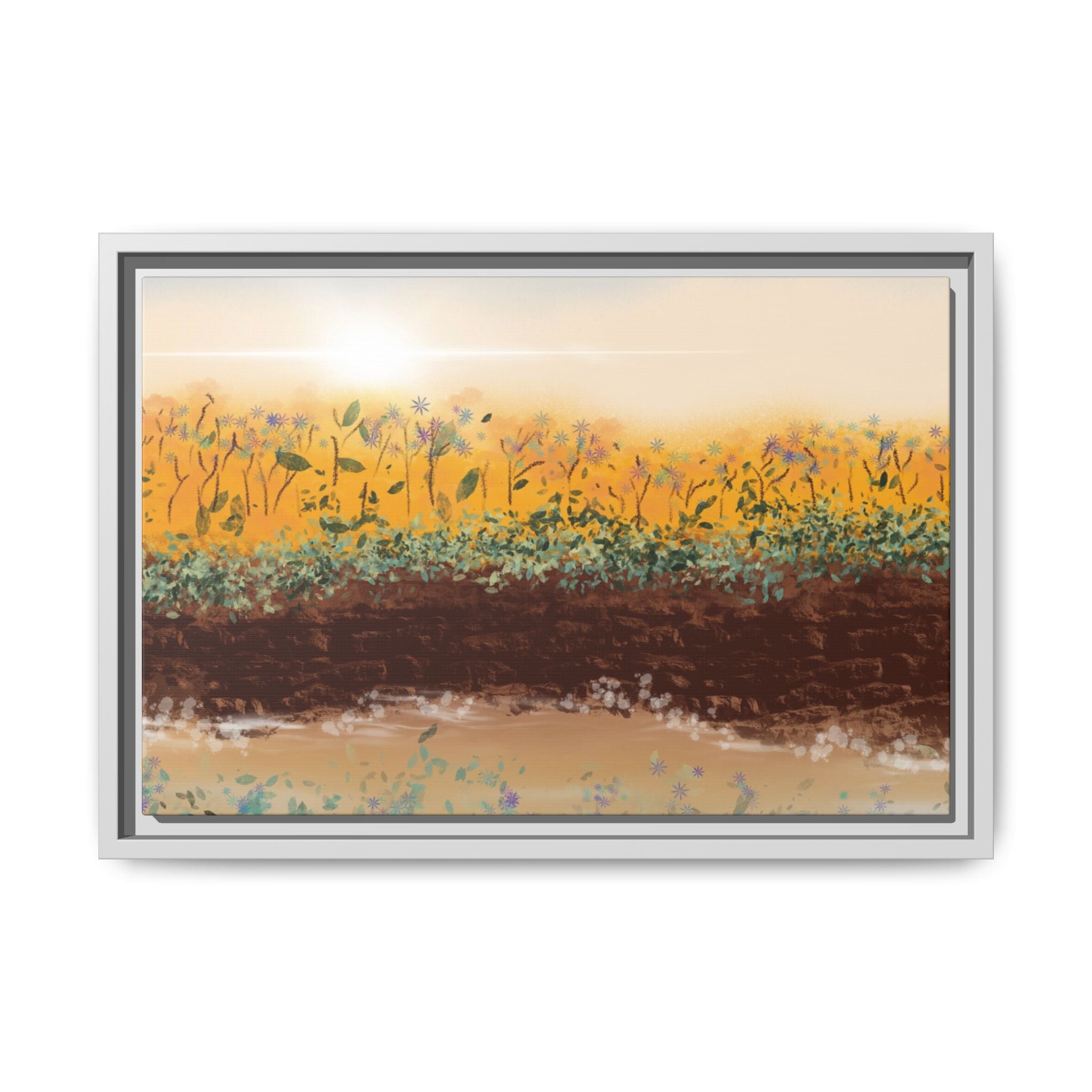 Golden Meadow Morning on Matte Canvas, Framed