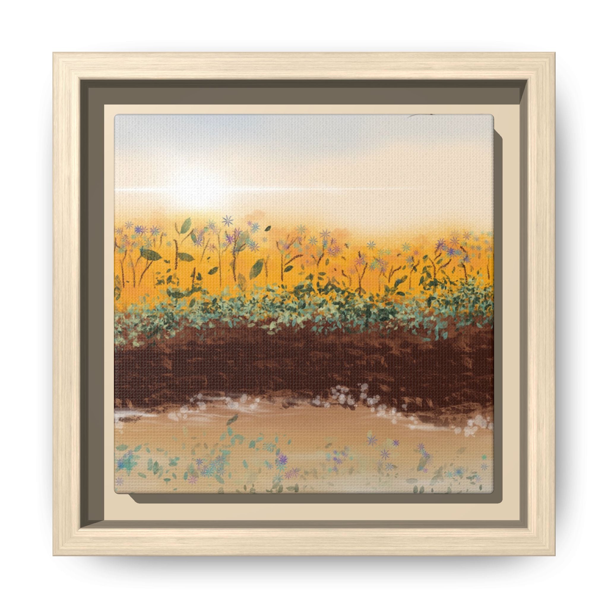 Golden Meadow Morning on Matte Canvas, Framed