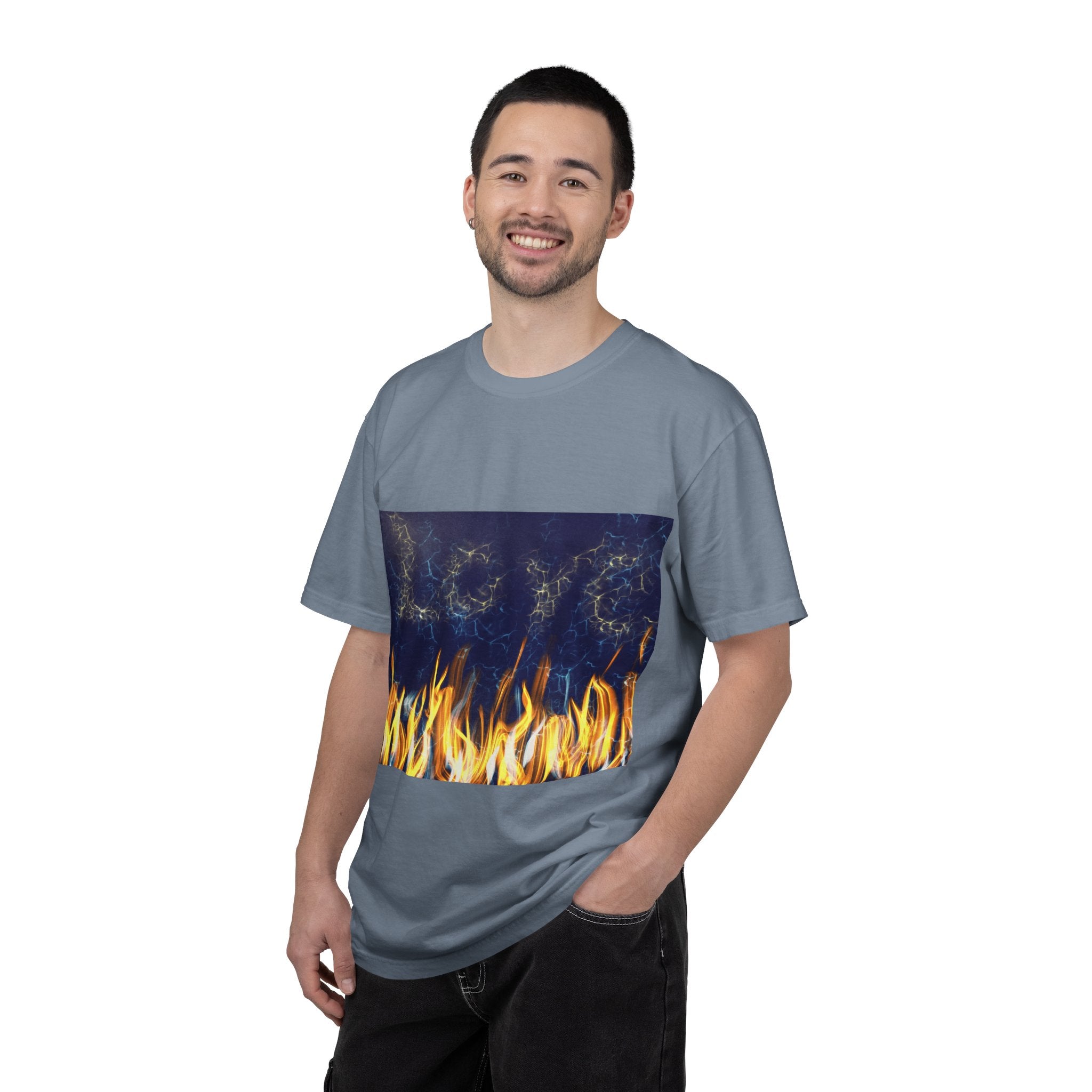 Electric Inferno on Unisex Garment-Dyed T-shirt