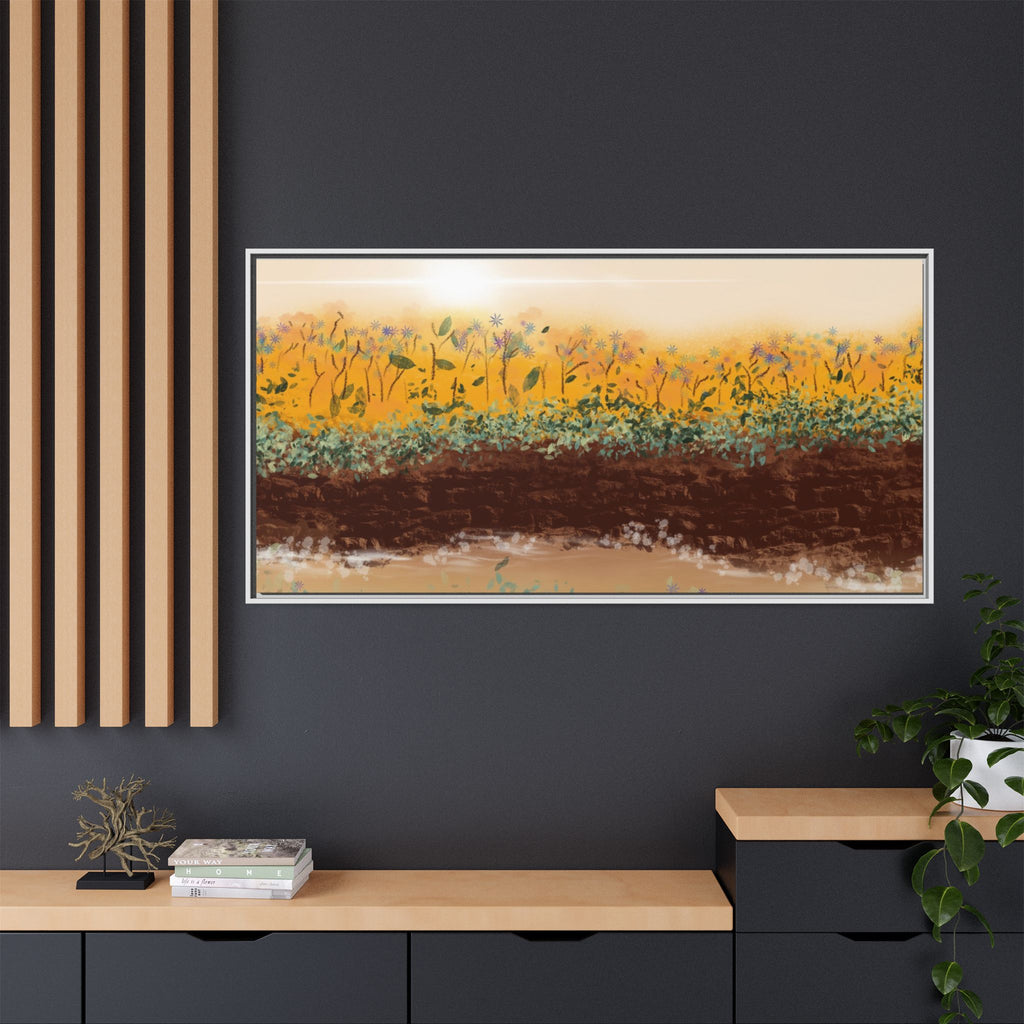 Golden Meadow Morning on Matte Canvas, Framed