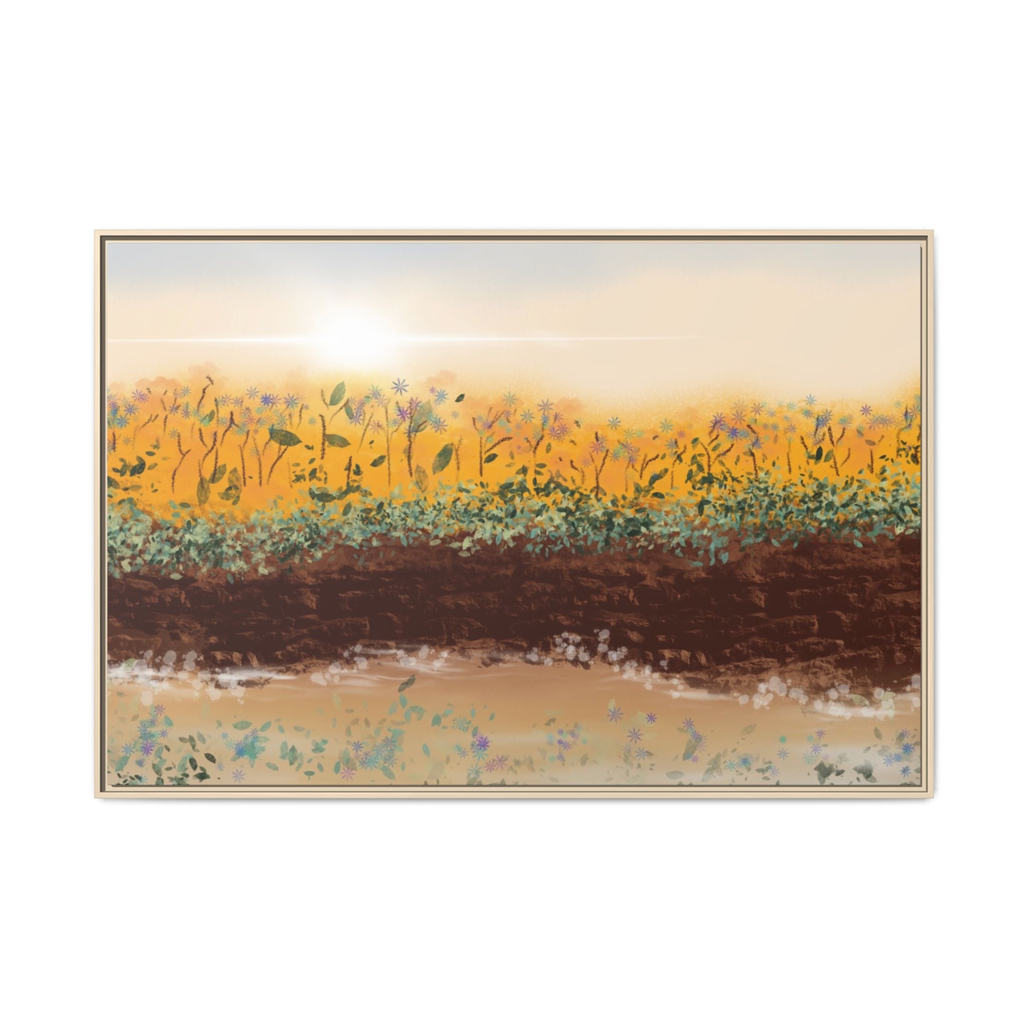 Golden Meadow Morning on Matte Canvas, Framed