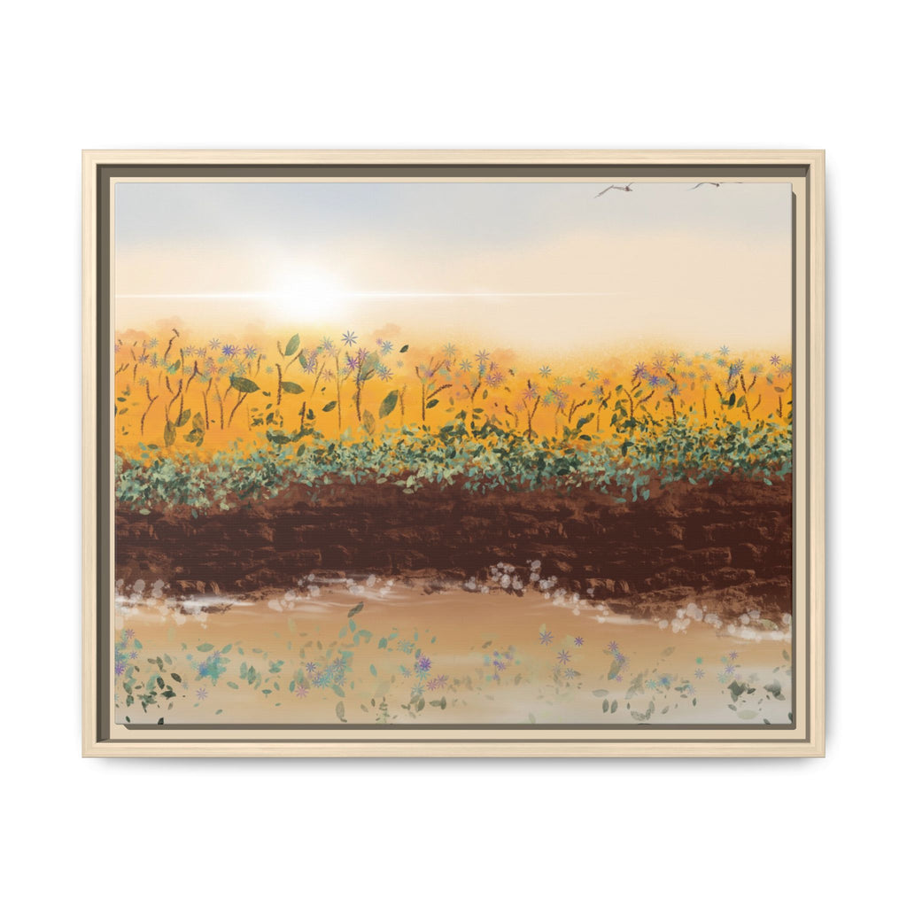 Golden Meadow Morning on Matte Canvas, Framed